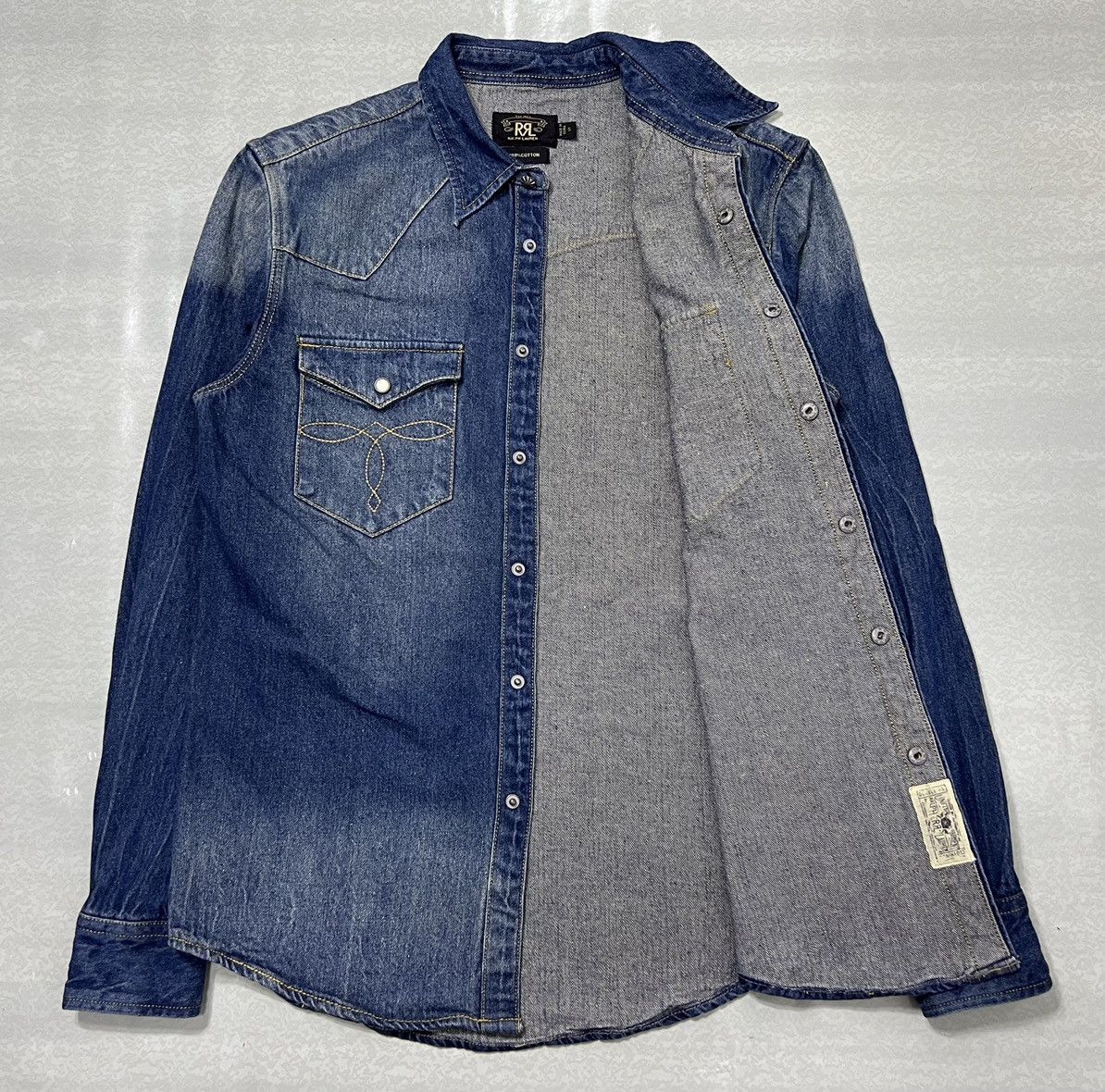 RRL Ralph Lauren RRL - Double RL - Western Denim Longsleeve Shirt Size US S / EU 44-46 / 1 - 2 Thumbnail