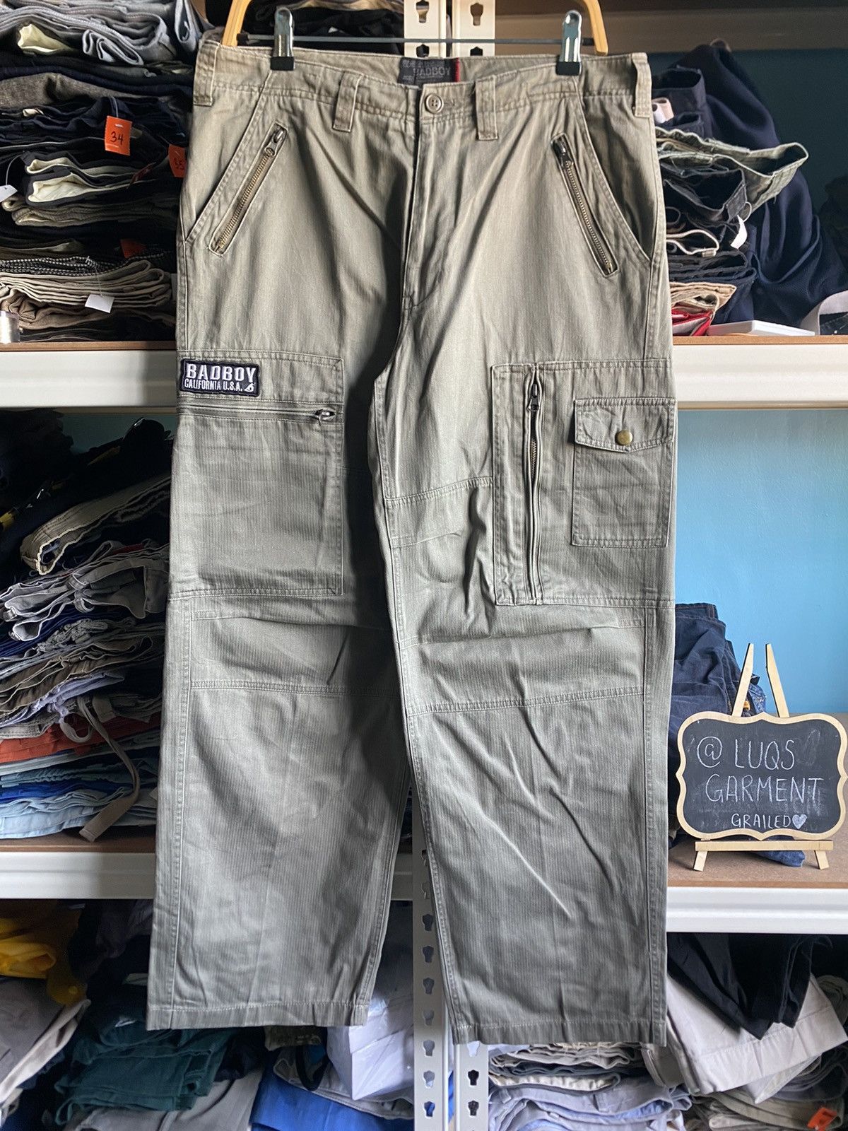 Vintage Badboy Cargo Pants Multipocket Green (W36)