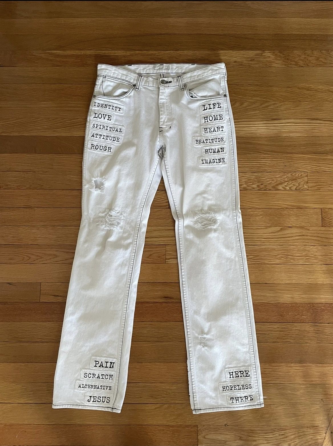 Number (N)ine Number Nine Patchwork Modern Age Poem White Denim Jeans ...