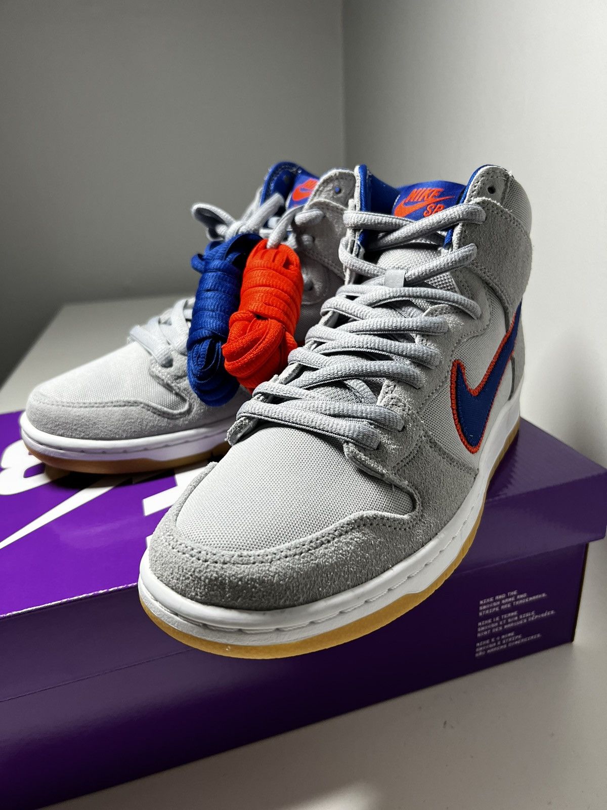 image of Nike Sb Dunk High Prm “Mets” Shoes in Grey, Men's (Size 10)