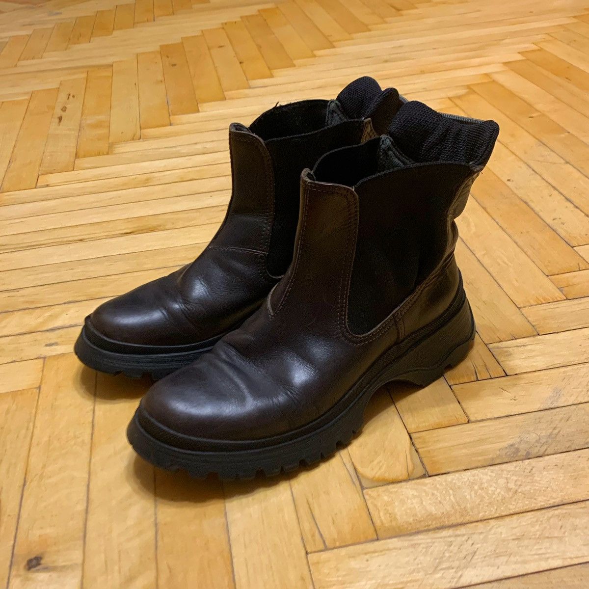 Prada Vintage Tractor leather boots | Grailed