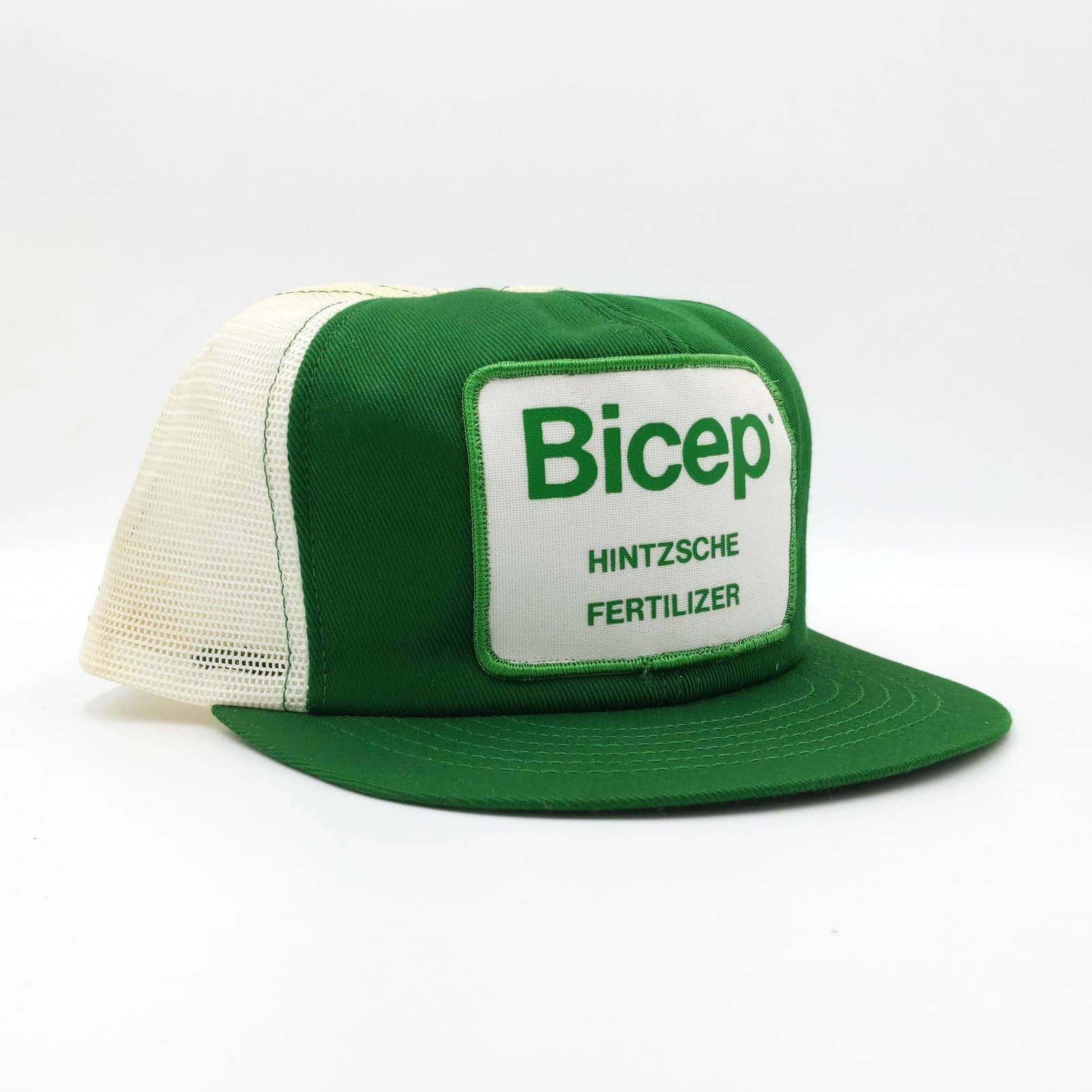Vintage Bicep Fertilizer Snapback Trucker Hat Patch Farm USA