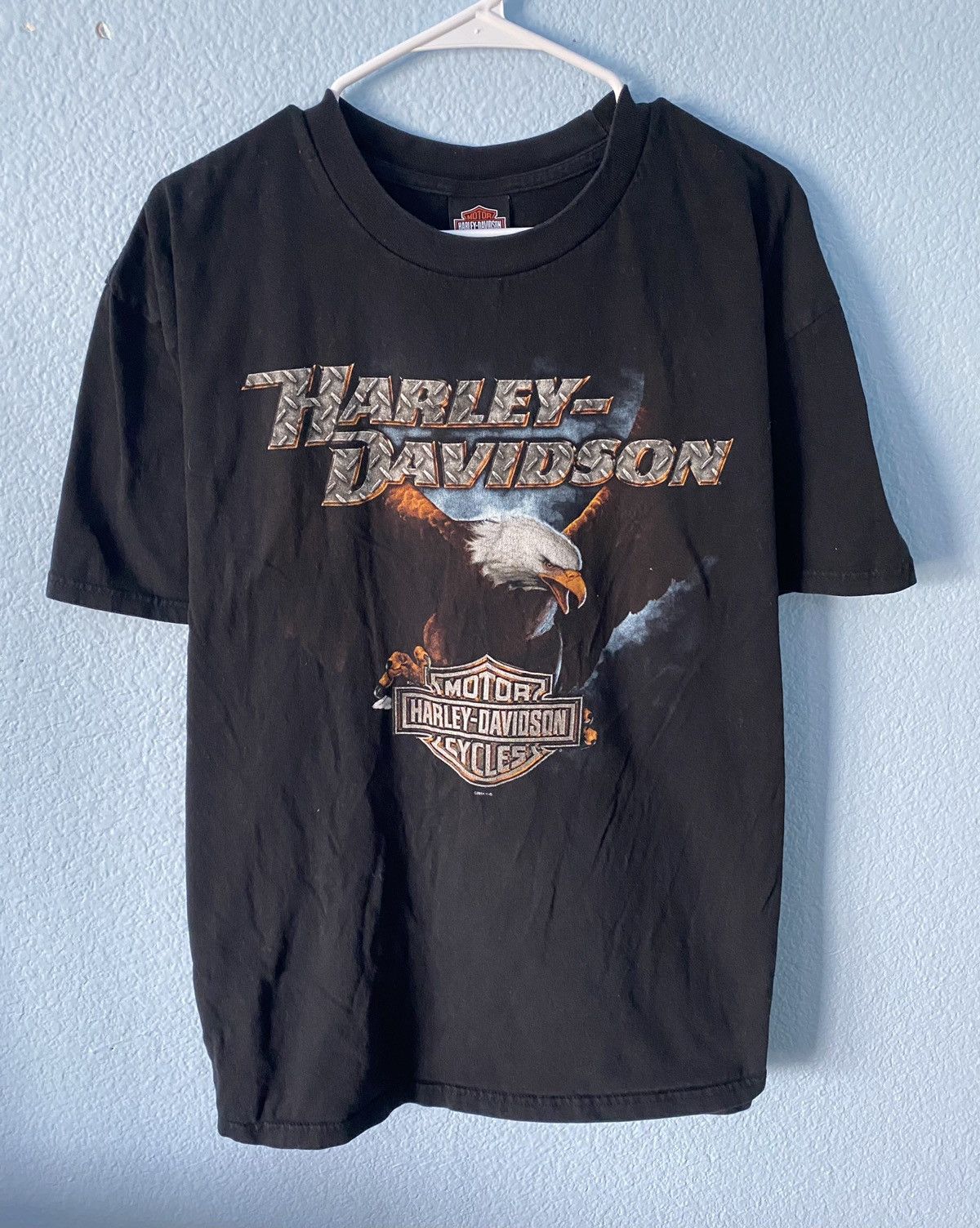 00'S Harley Davidson Hanes Eagle Pattern Motorcycle Bike T-shirt Men's M size /eaa490189