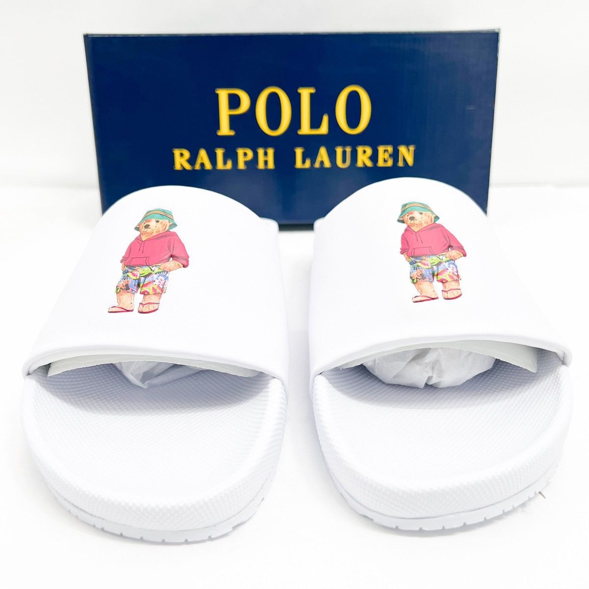 POLO Ralph Lauren CAYSON BEACH BEAR POOL SLIDES WHITE