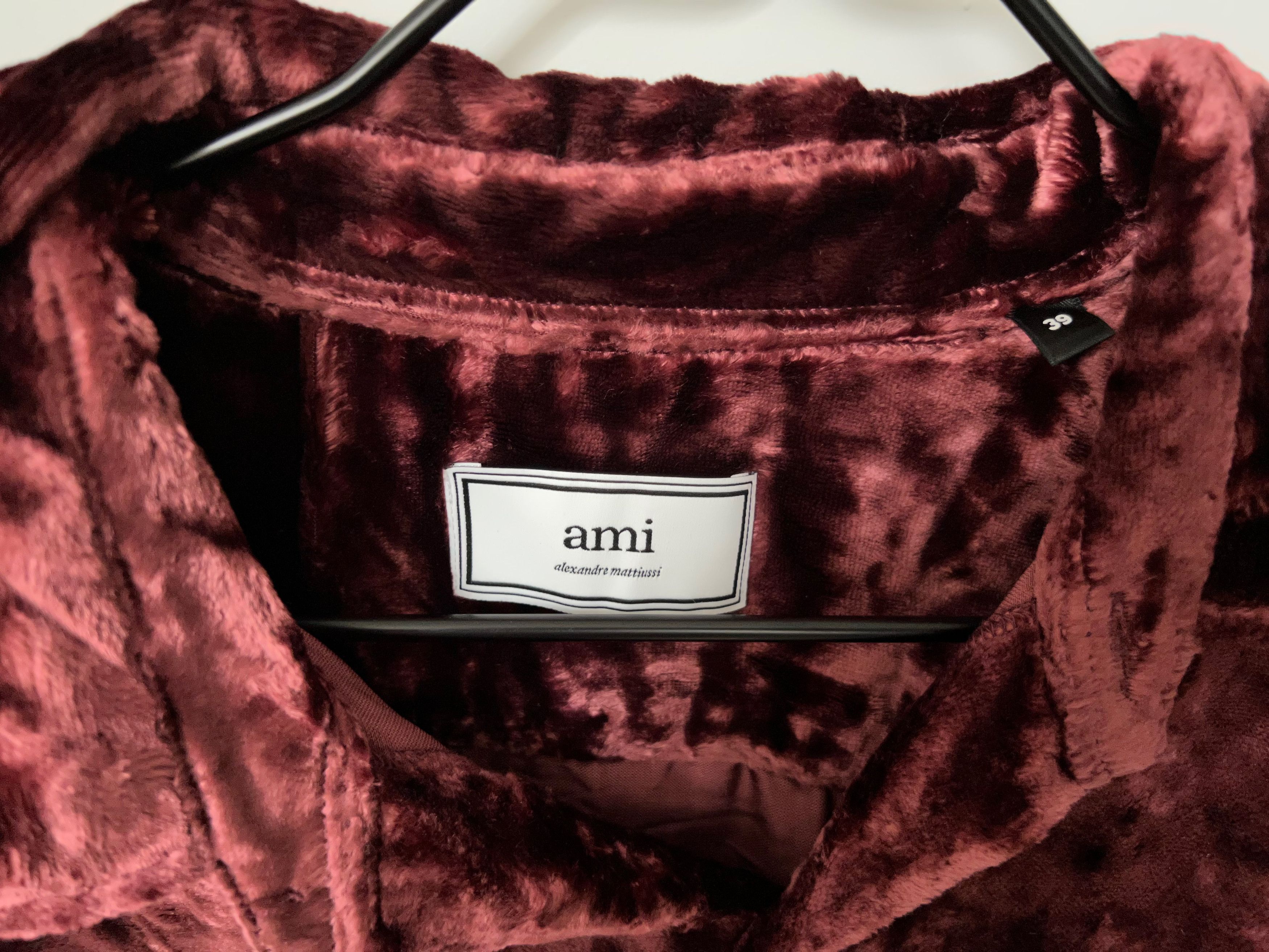 AMI AMI - Alexandre Mattiussi Velvet Shirt, Wine, Size 39 Size US M / EU 48-50 / 2 - 2 Thumbnail
