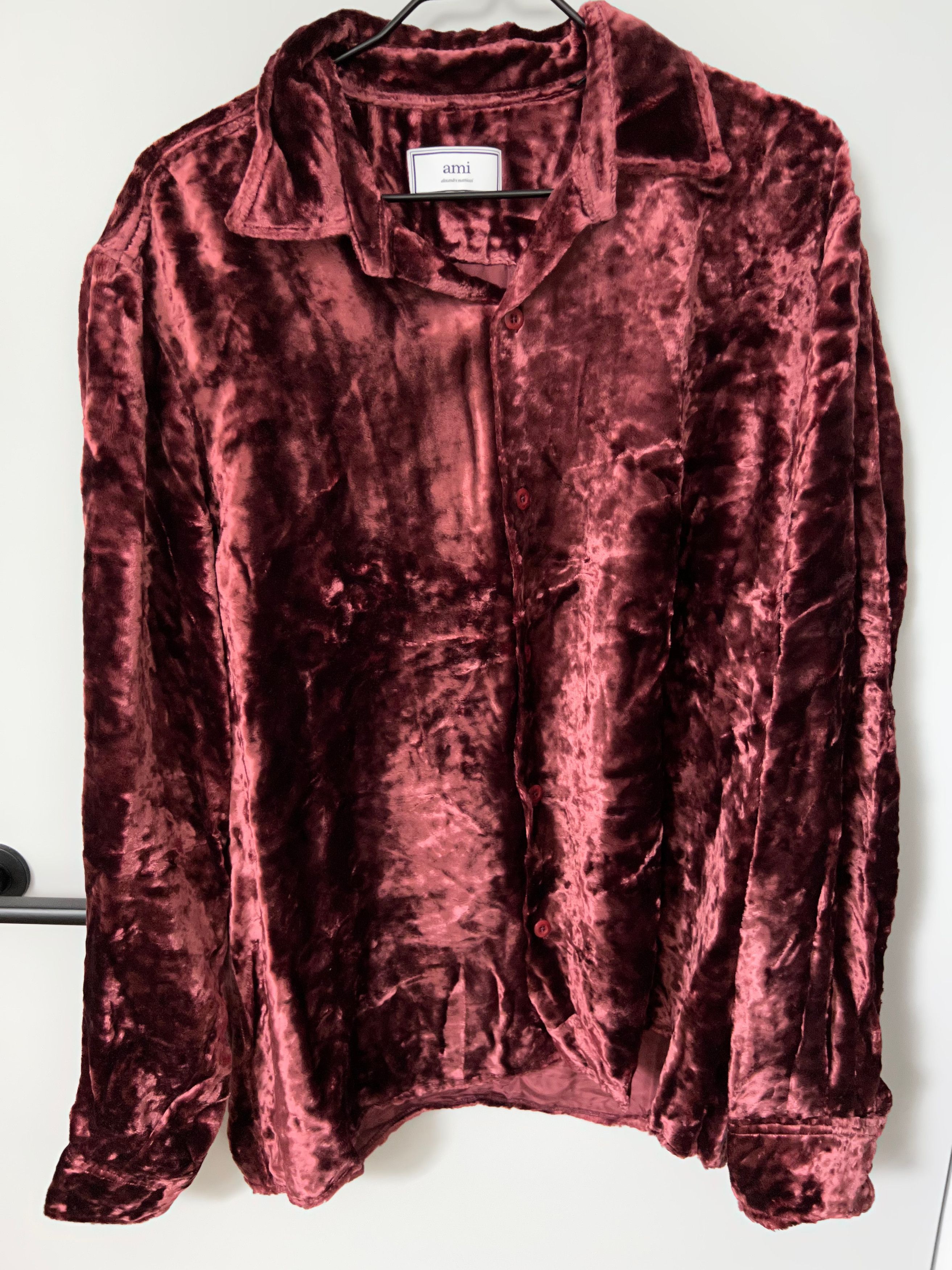 AMI AMI - Alexandre Mattiussi Velvet Shirt, Wine, Size 39 Size US M / EU 48-50 / 2 - 1 Thumbnail