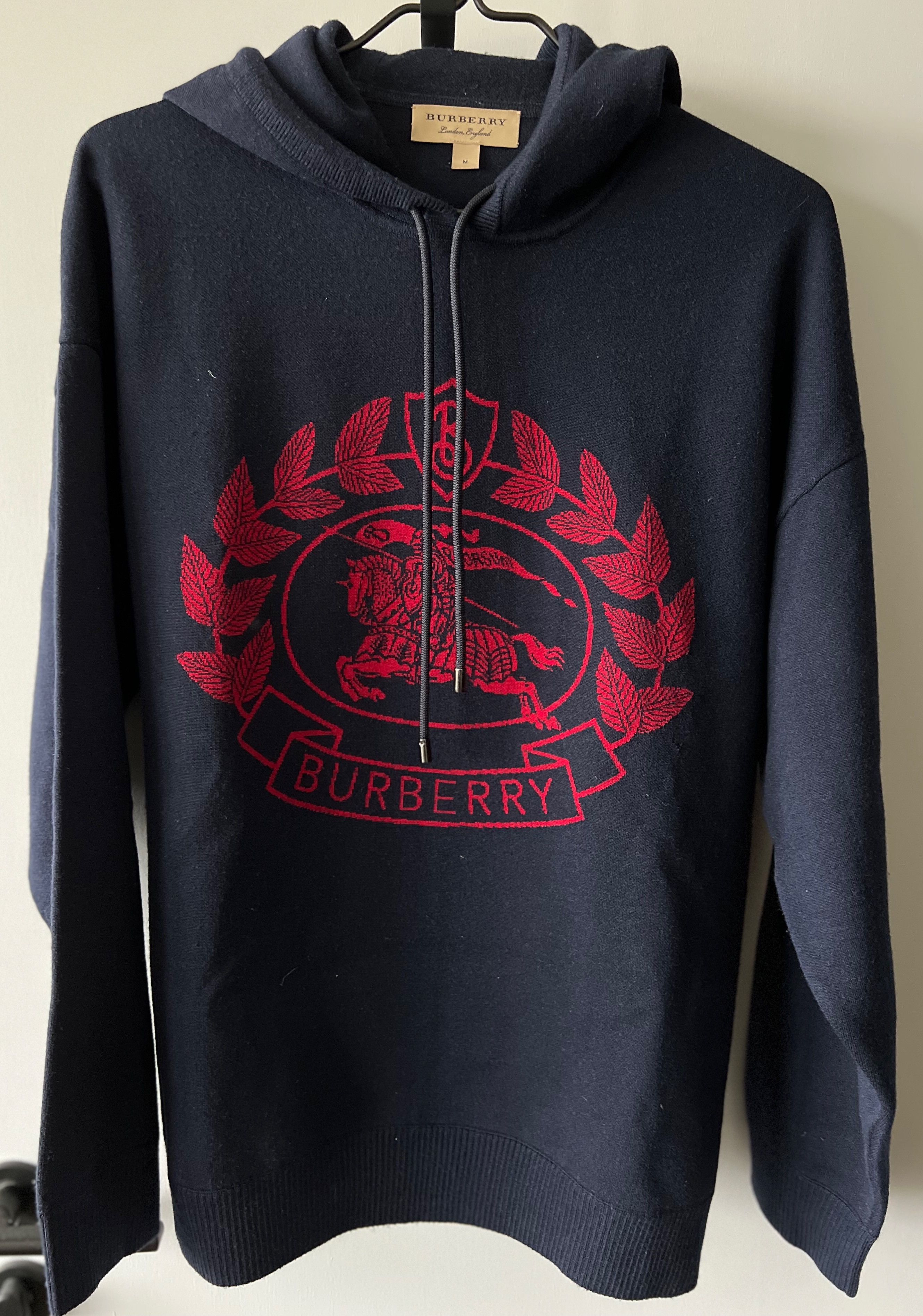 Burberry Burberry Crest Merino Wool Hoodie, Navy Size US M / EU 48-50 / 2 - 1 Thumbnail