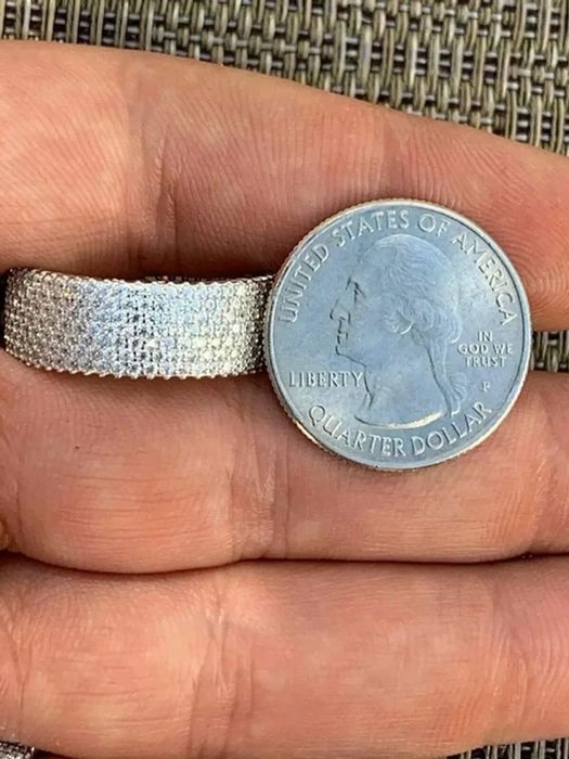 HarlemBling 925 Silver Iced Eternity Band Wedding Bust Down Pinky Ring