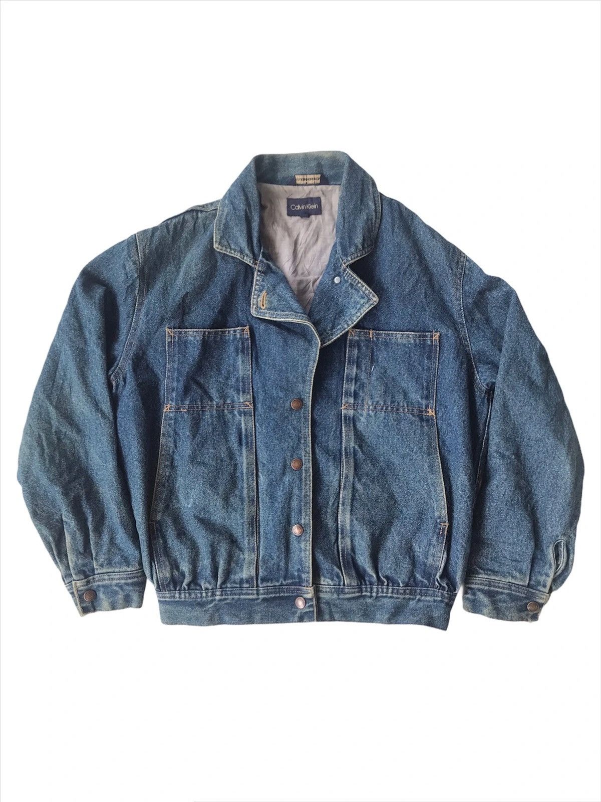 Calvin Klein 💥Vintage 90s Calvin Klein Bomber Denim Jacket Size US S / EU 44-46 / 1 - 1 Thumbnail