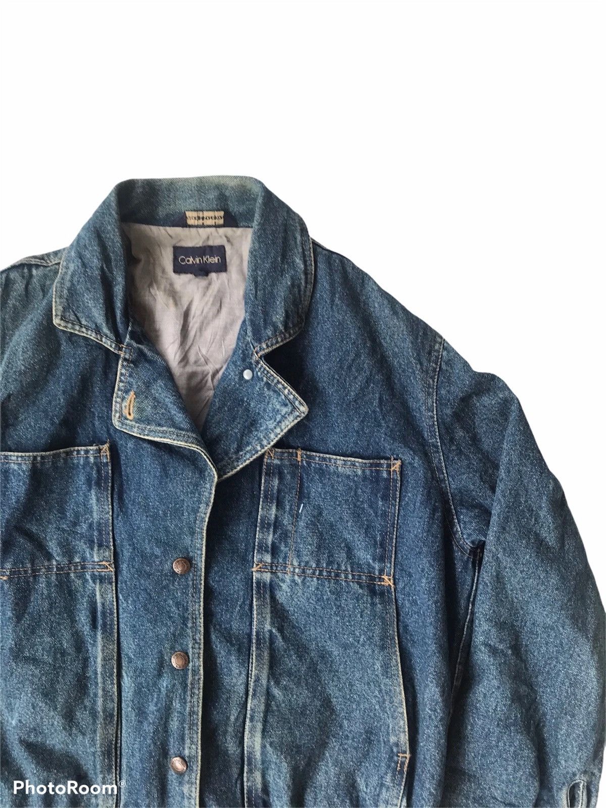 Calvin Klein 💥Vintage 90s Calvin Klein Bomber Denim Jacket Size US S / EU 44-46 / 1 - 2 Thumbnail