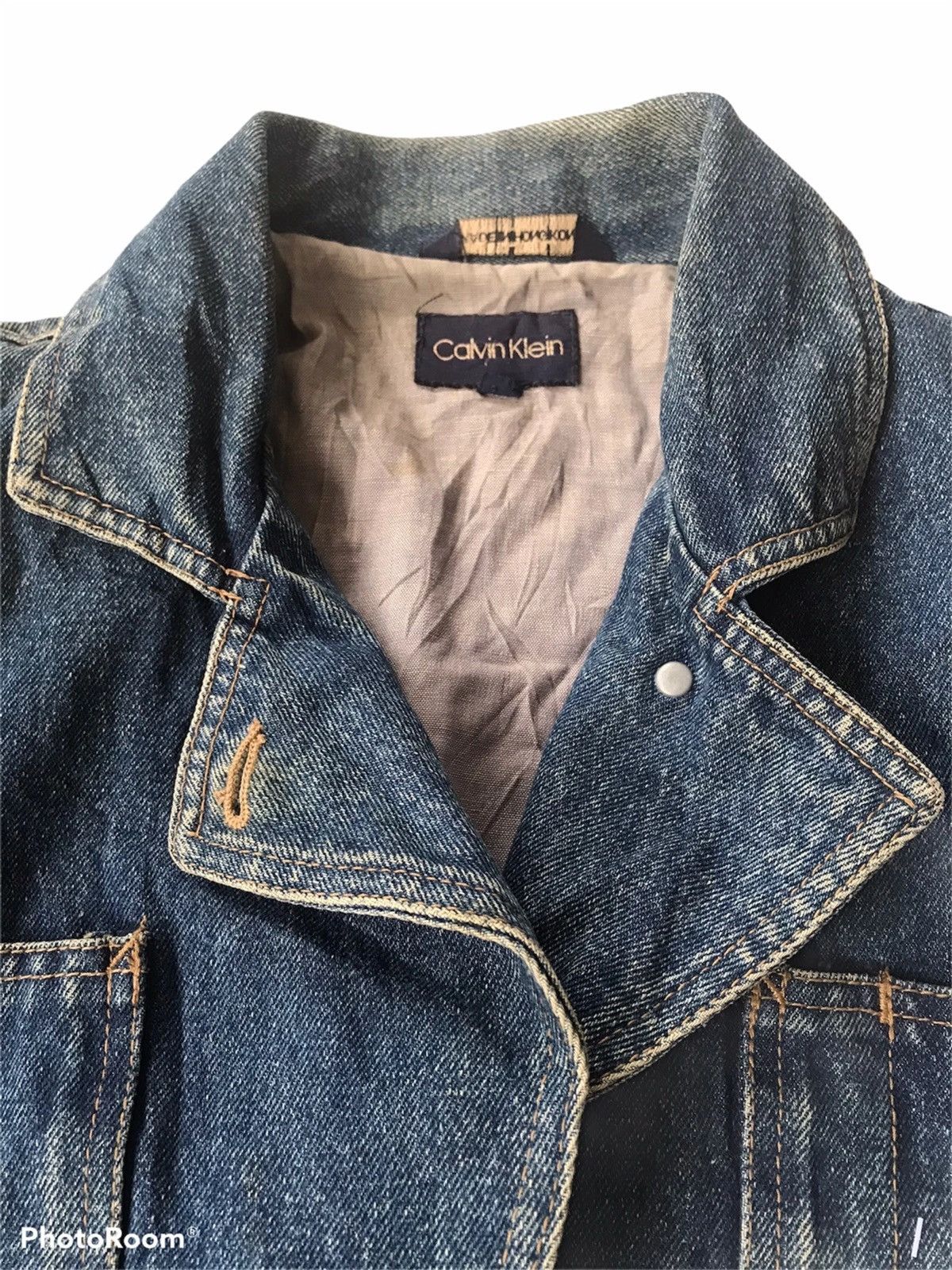Calvin Klein 💥Vintage 90s Calvin Klein Bomber Denim Jacket Size US S / EU 44-46 / 1 - 7 Thumbnail