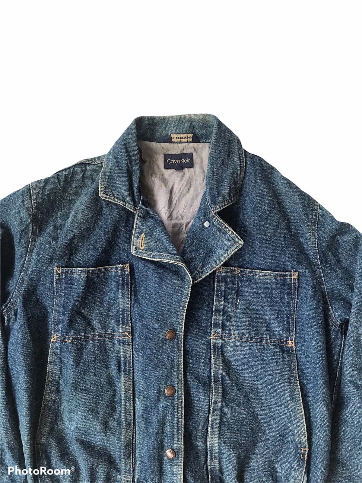 Calvin Klein 💥Vintage 90s Calvin Klein Bomber Denim Jacket Size US S / EU 44-46 / 1 - 3 Thumbnail