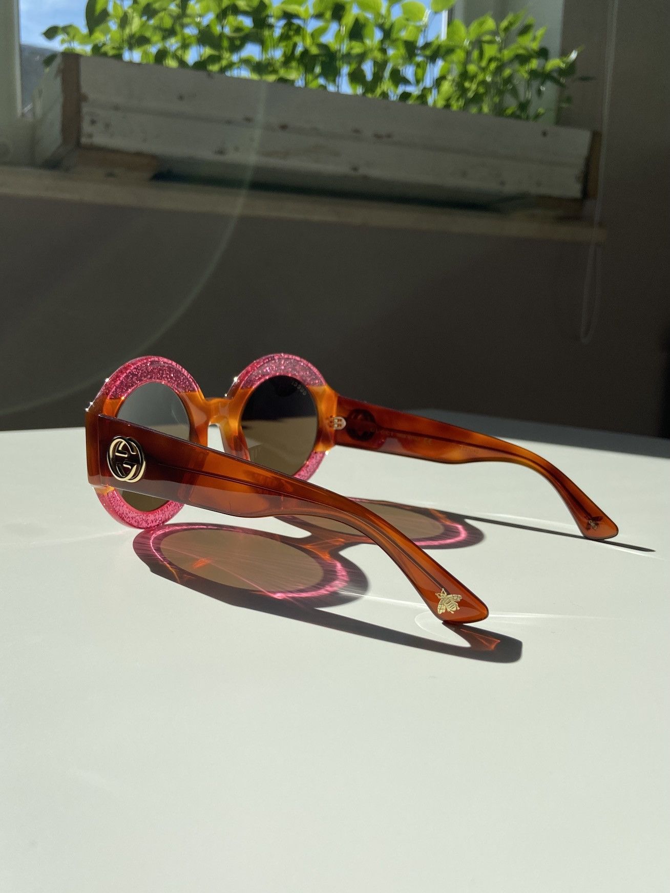 Gucci ★ OVERSIZED MASK PINK HONEY BROWN ROUND SUNGLASSES ★ Size ONE SIZE - 1 Thumbnail