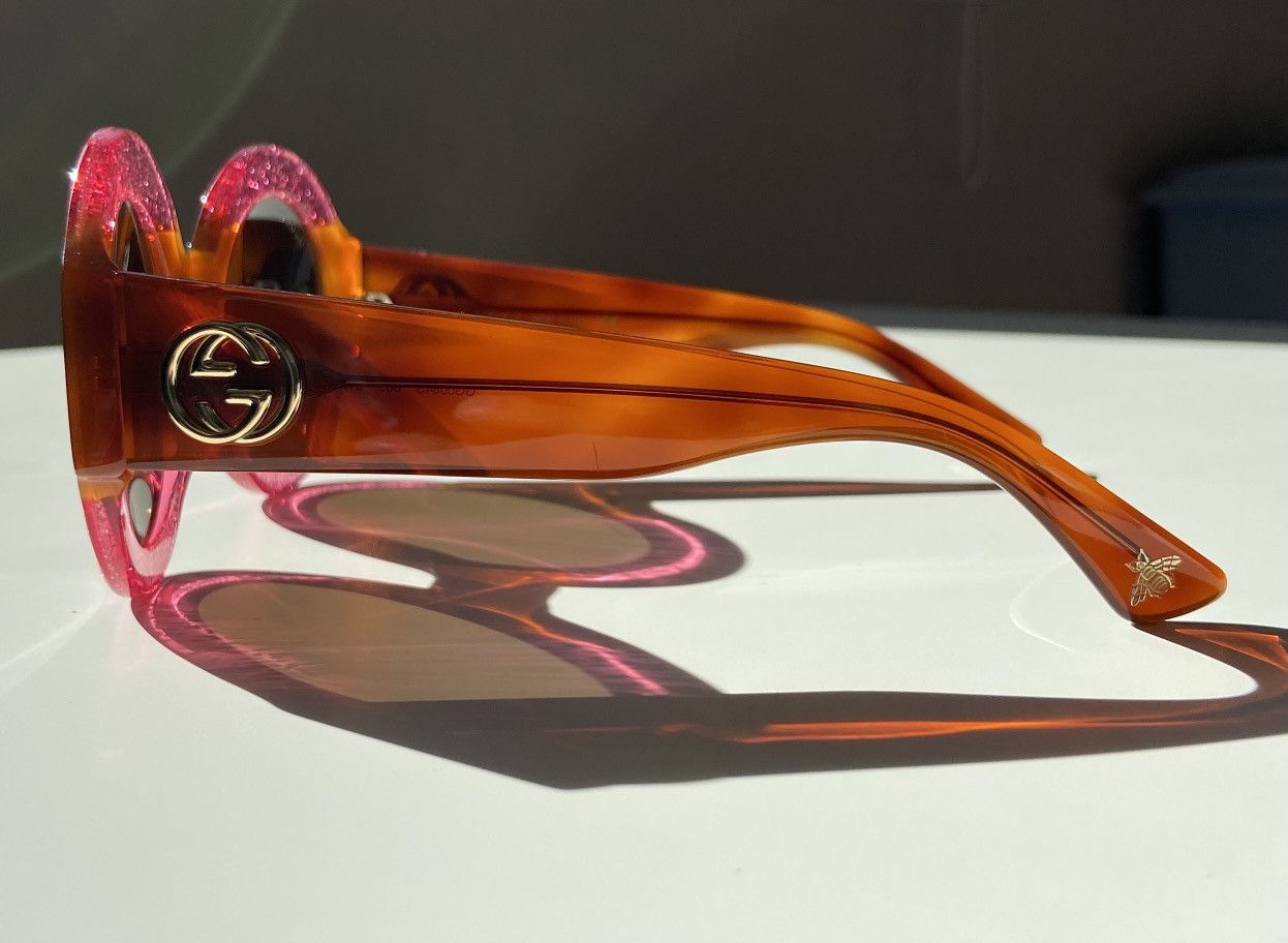 Gucci ★ OVERSIZED MASK PINK HONEY BROWN ROUND SUNGLASSES ★ Size ONE SIZE - 4 Thumbnail