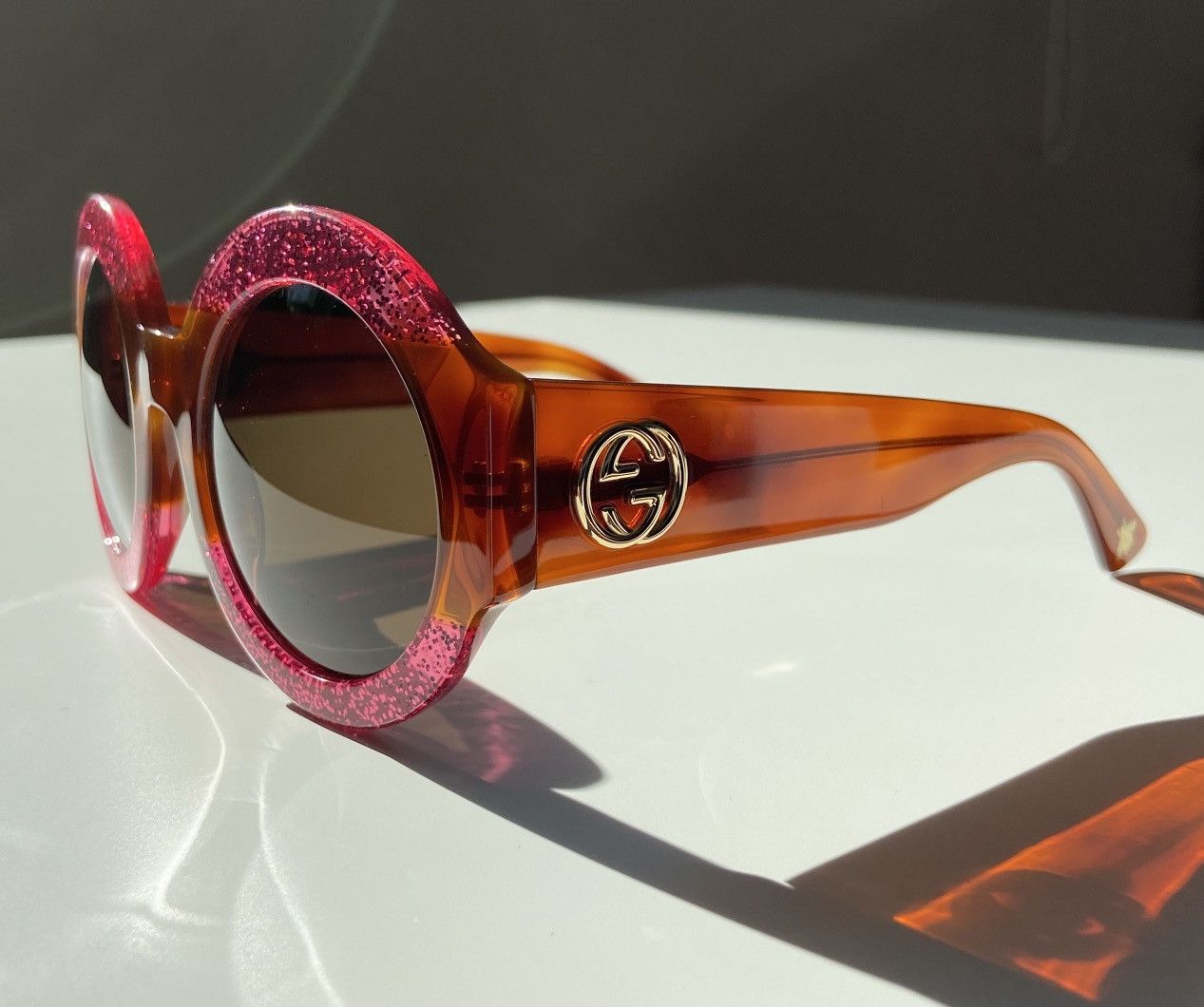 Gucci ★ OVERSIZED MASK PINK HONEY BROWN ROUND SUNGLASSES ★ Size ONE SIZE - 2 Thumbnail