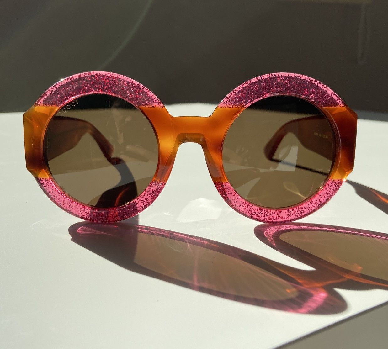 Gucci ★ OVERSIZED MASK PINK HONEY BROWN ROUND SUNGLASSES ★ Size ONE SIZE - 3 Thumbnail