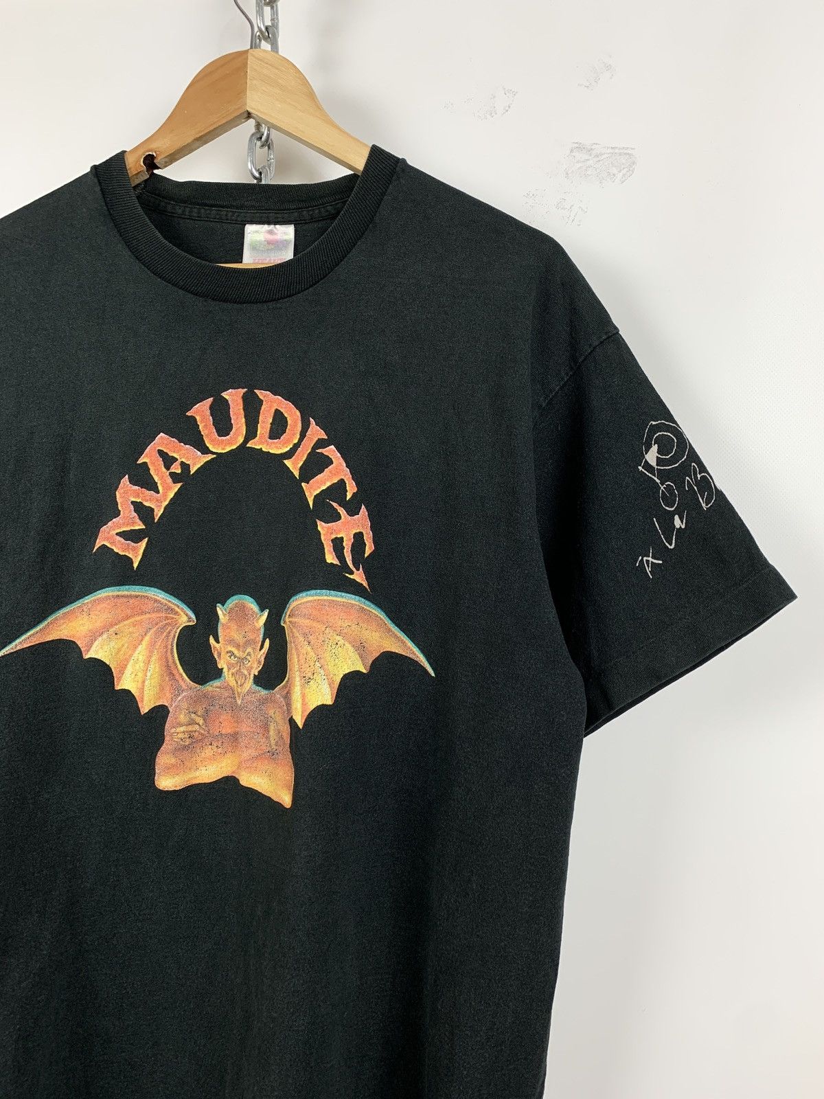Vintage 90s Vintage Maudite Devil Bear Singe Stitch Faded T-Shirt Size US XL / EU 56 / 4 - 4 Thumbnail
