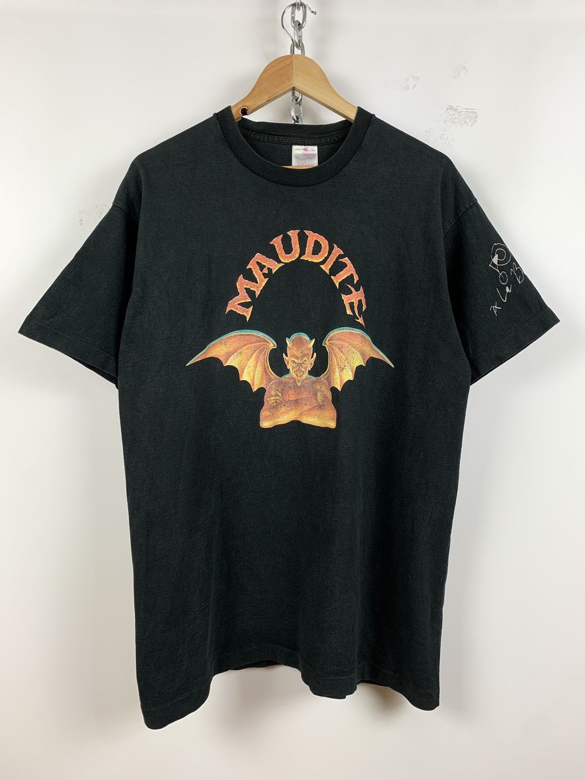 Vintage 90s Vintage Maudite Devil Bear Singe Stitch Faded T-Shirt Size US XL / EU 56 / 4 - 1 Thumbnail