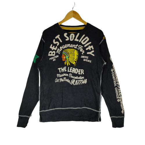 image of Designer Red Indian Embroidery Head Printed Sleeve Sweatshirt, Men's (Size Medium)