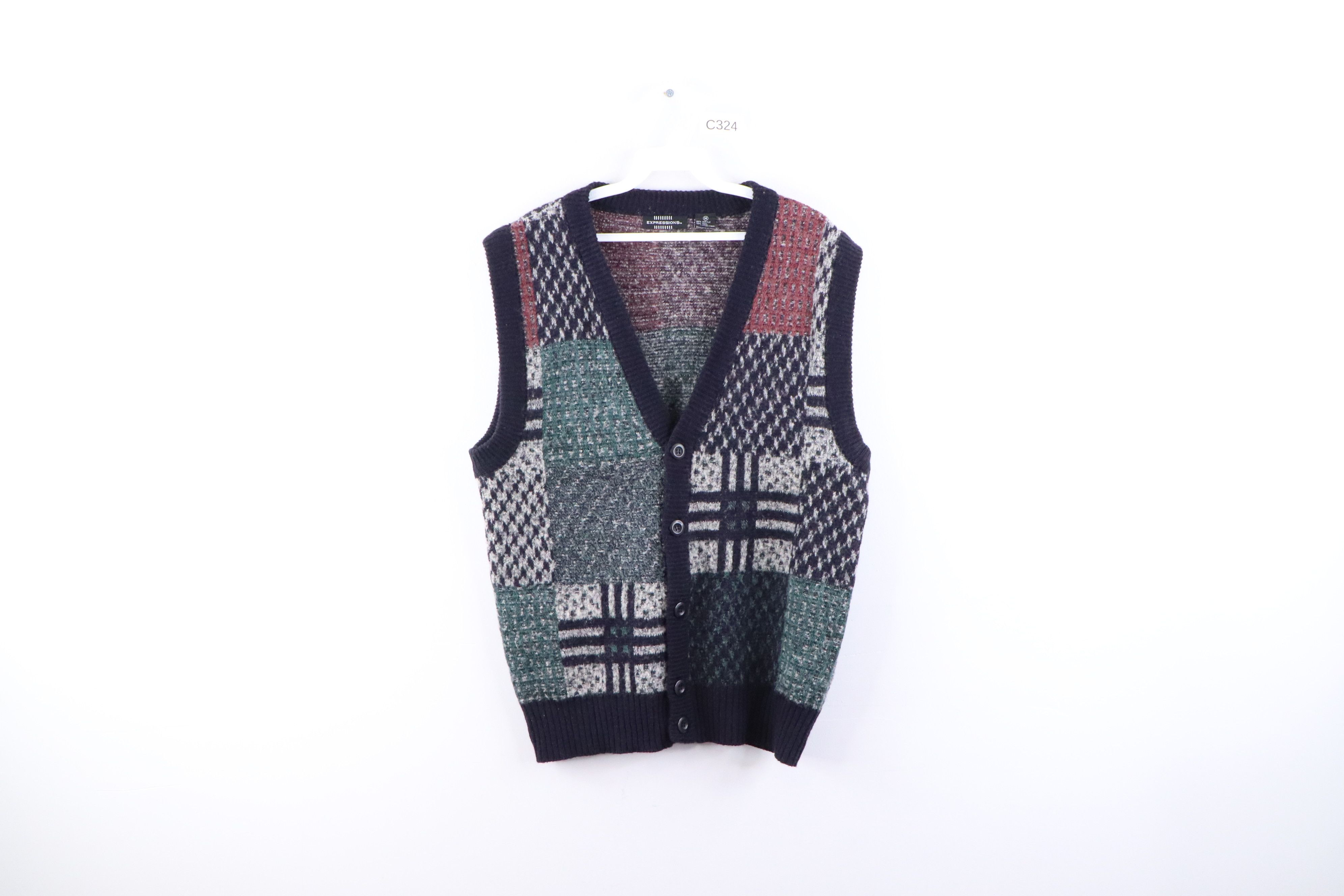 Vintage 90s Streetwear Wool Geometric Cardigan Sweater Vest