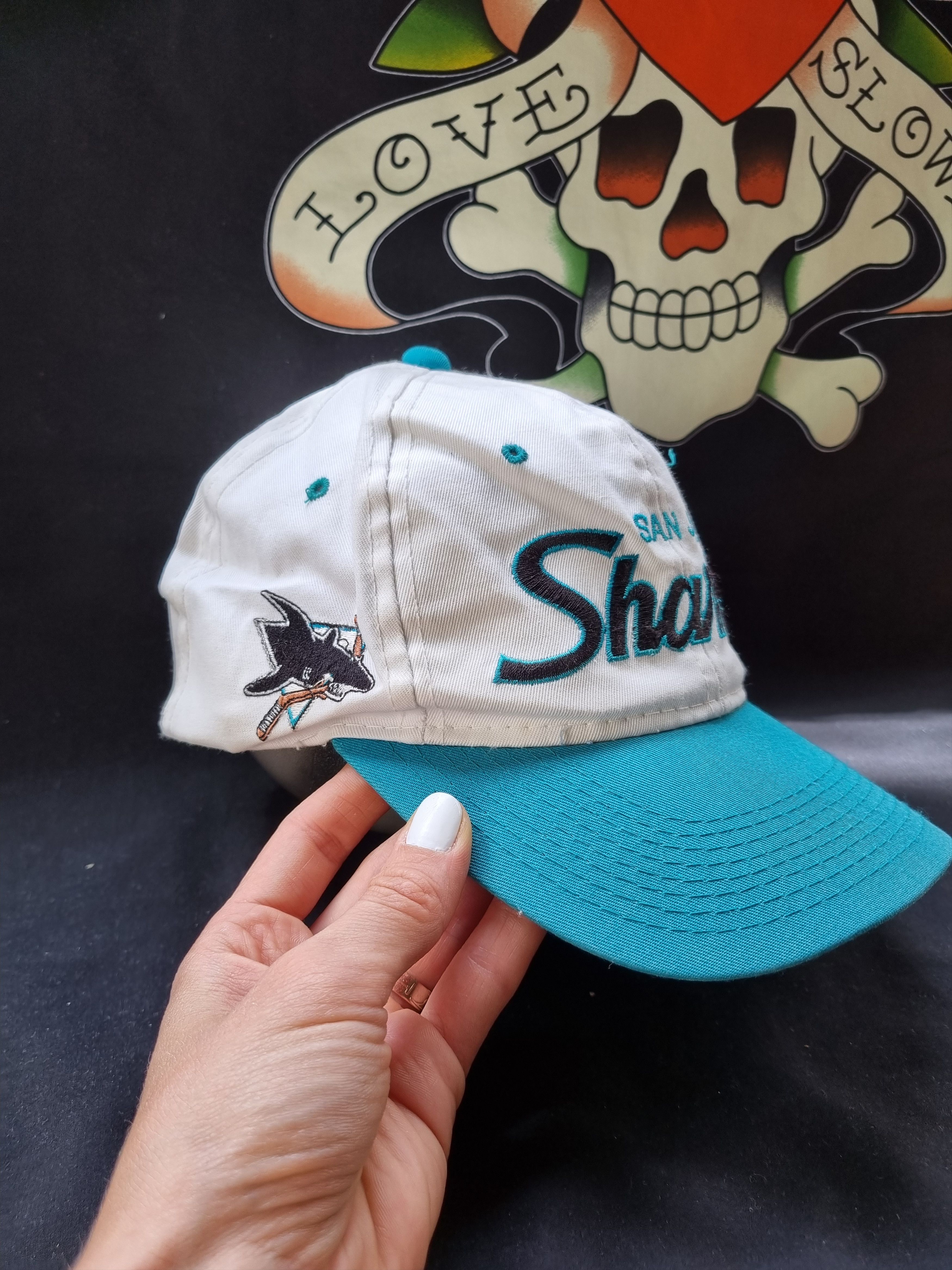 NHL × Sports Specialties 90s NHL Sharks San Jose Sports Specialties Script Logo Cap Size ONE SIZE - 3 Thumbnail