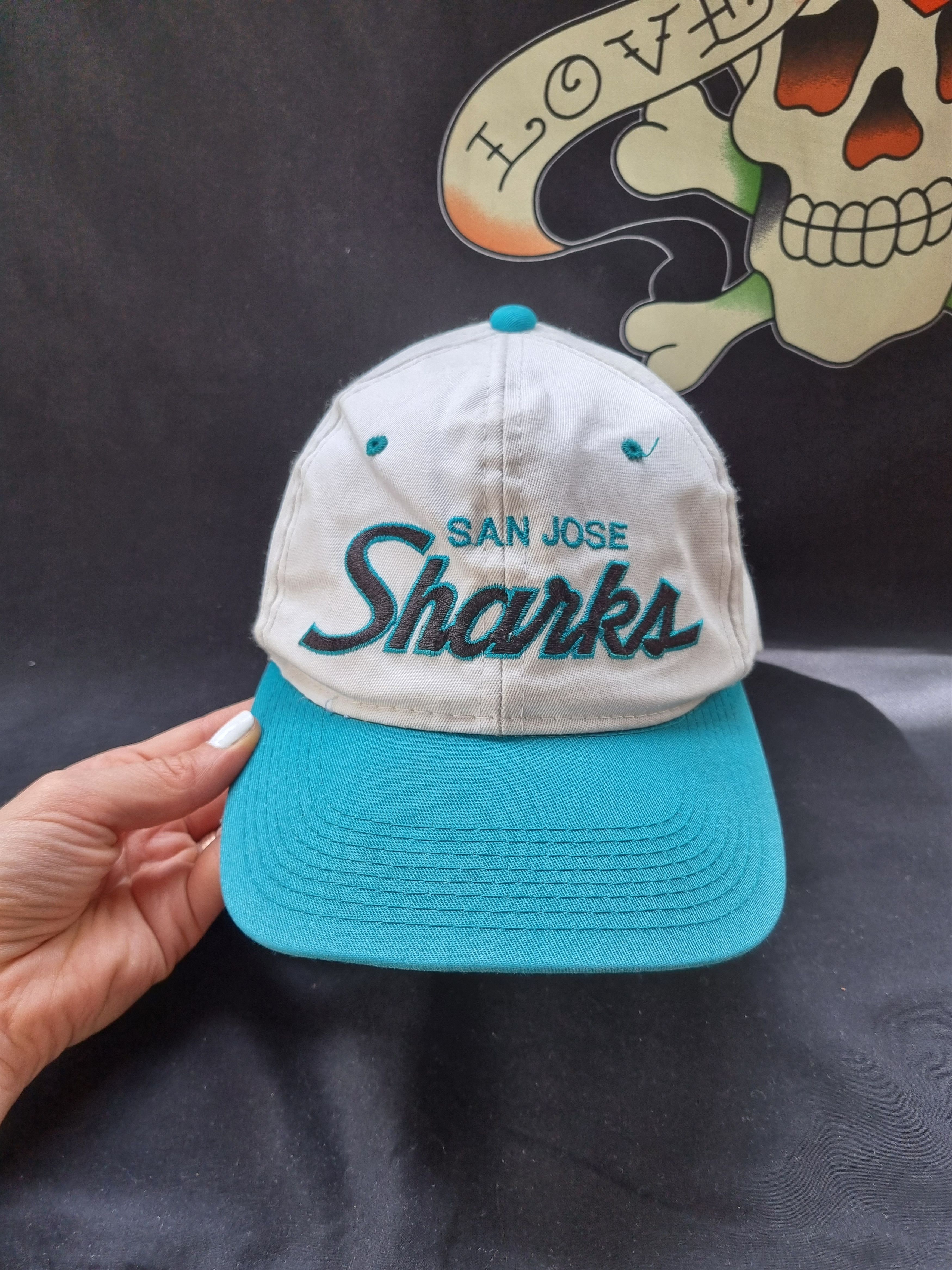 NHL × Sports Specialties 90s NHL Sharks San Jose Sports Specialties Script Logo Cap Size ONE SIZE - 11 Thumbnail