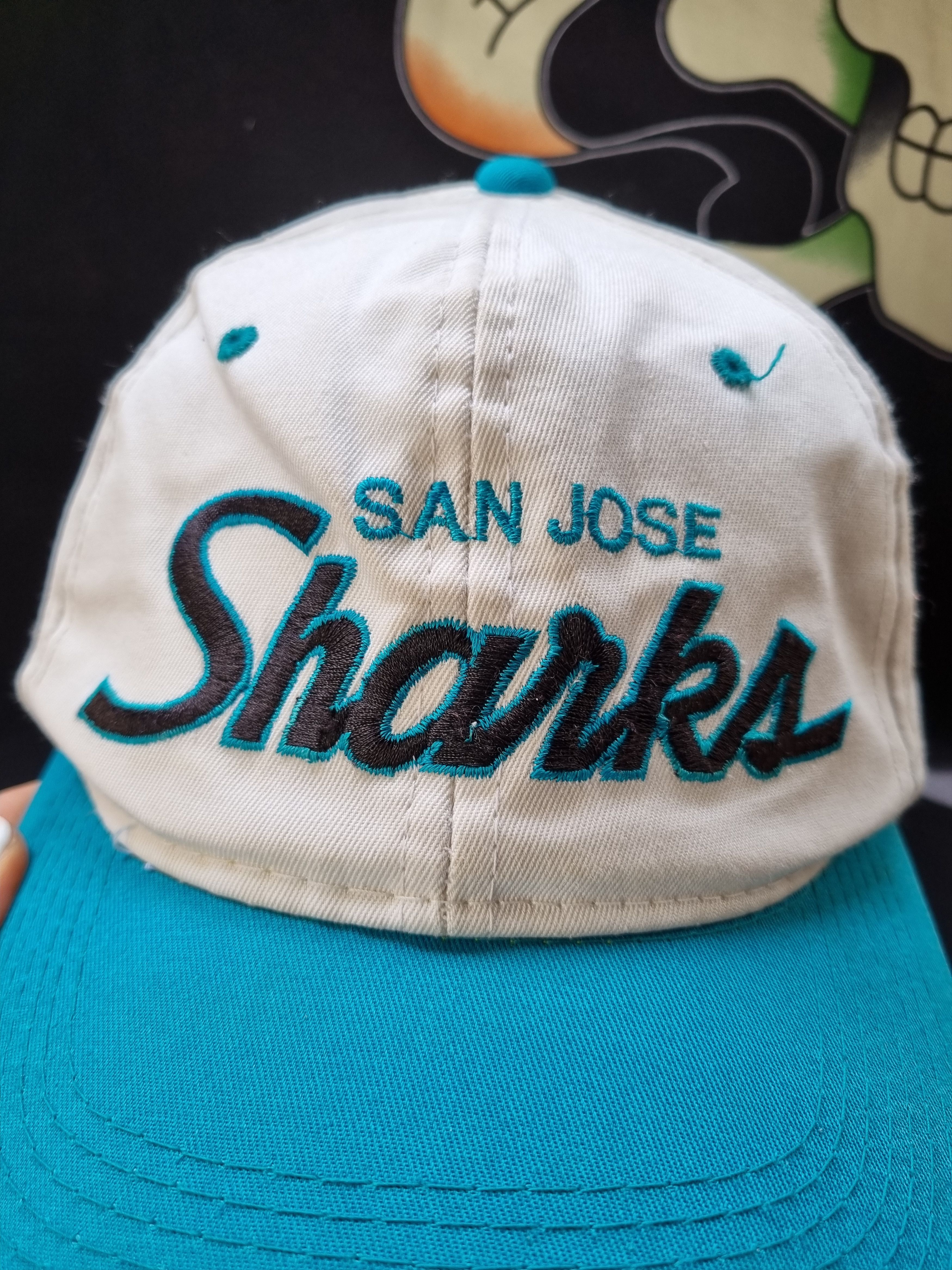 NHL × Sports Specialties 90s NHL Sharks San Jose Sports Specialties Script Logo Cap Size ONE SIZE - 2 Thumbnail