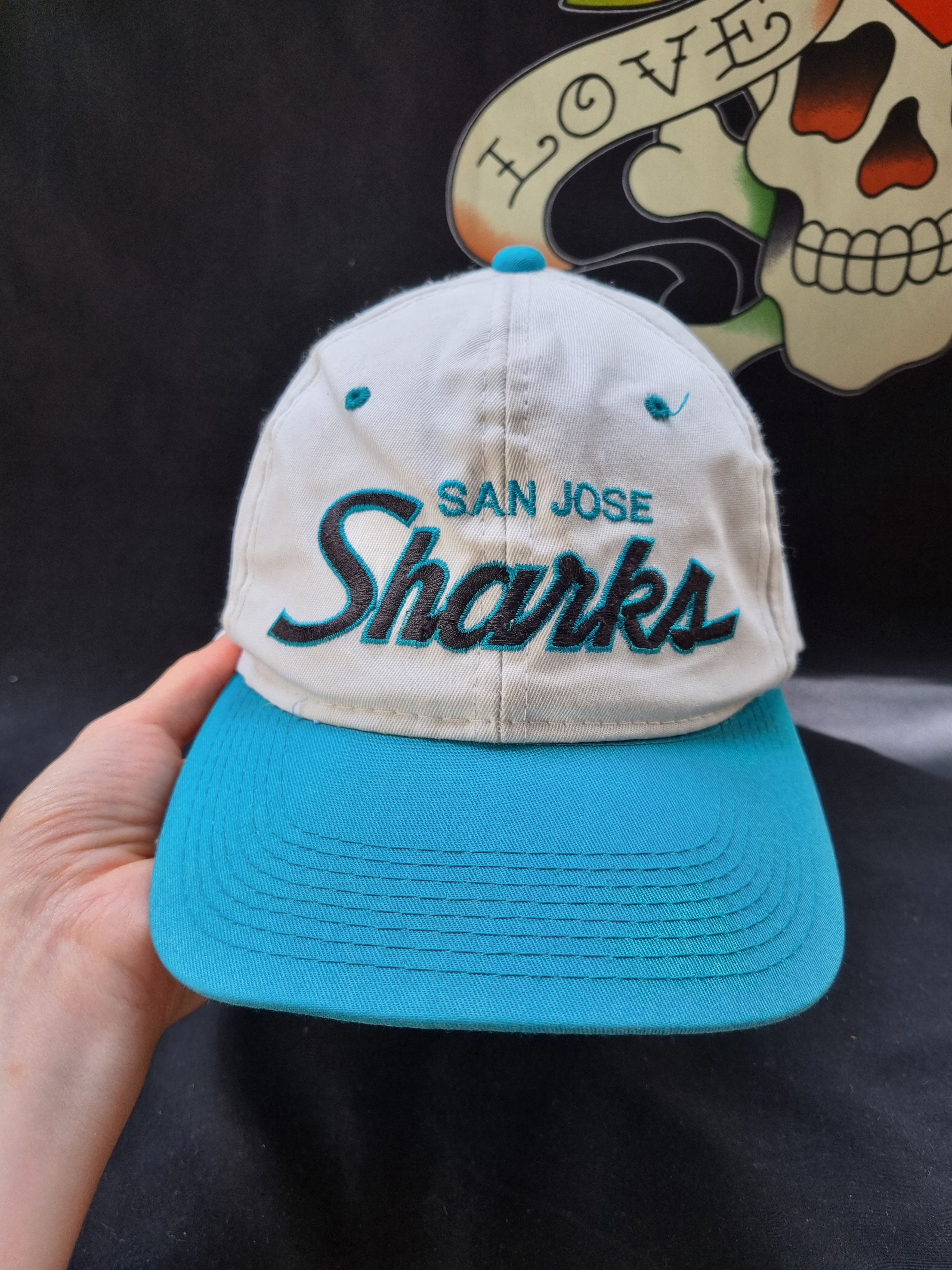 NHL × Sports Specialties 90s NHL Sharks San Jose Sports Specialties Script Logo Cap Size ONE SIZE - 12 Thumbnail