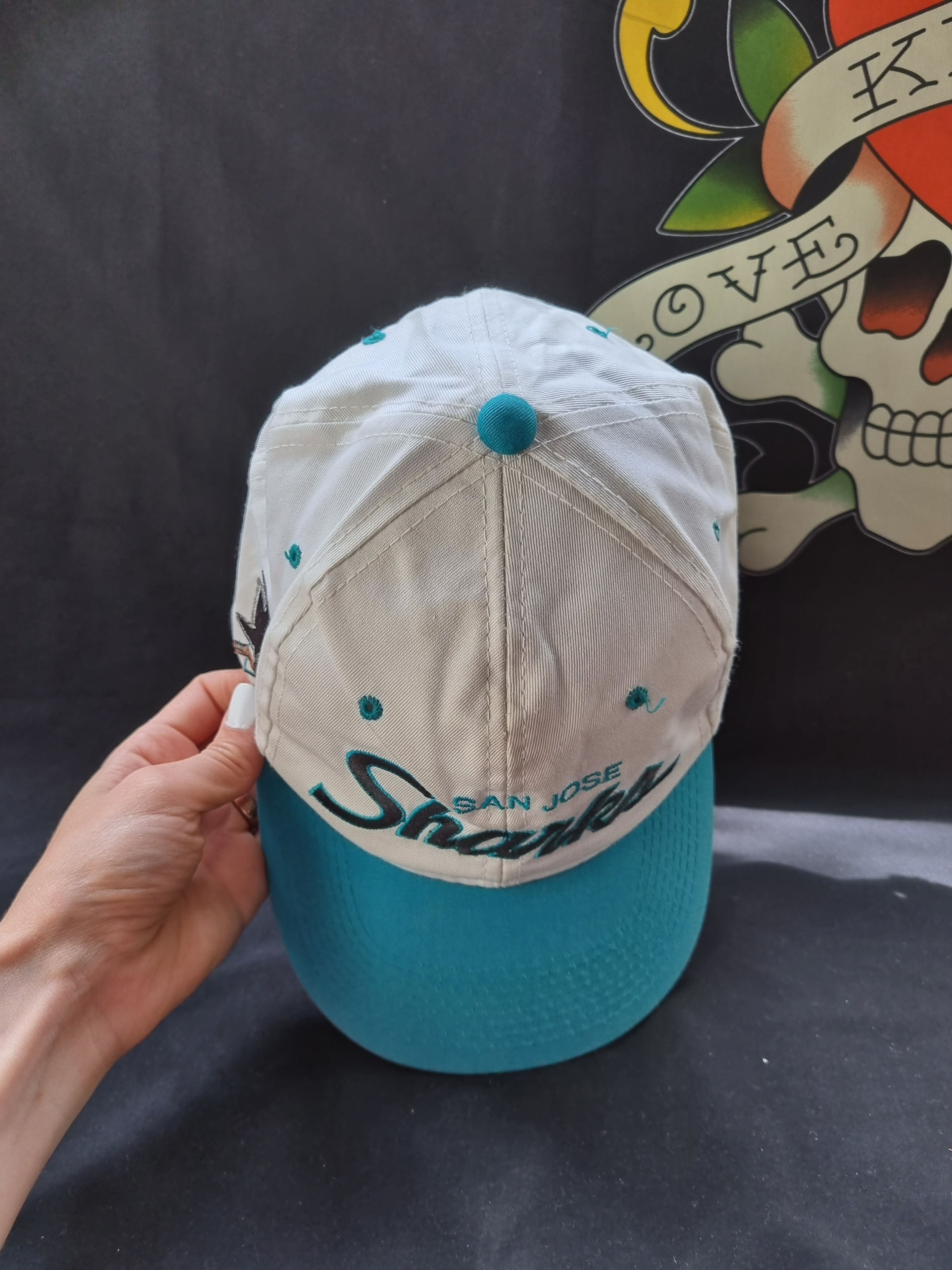 NHL × Sports Specialties 90s NHL Sharks San Jose Sports Specialties Script Logo Cap Size ONE SIZE - 5 Thumbnail