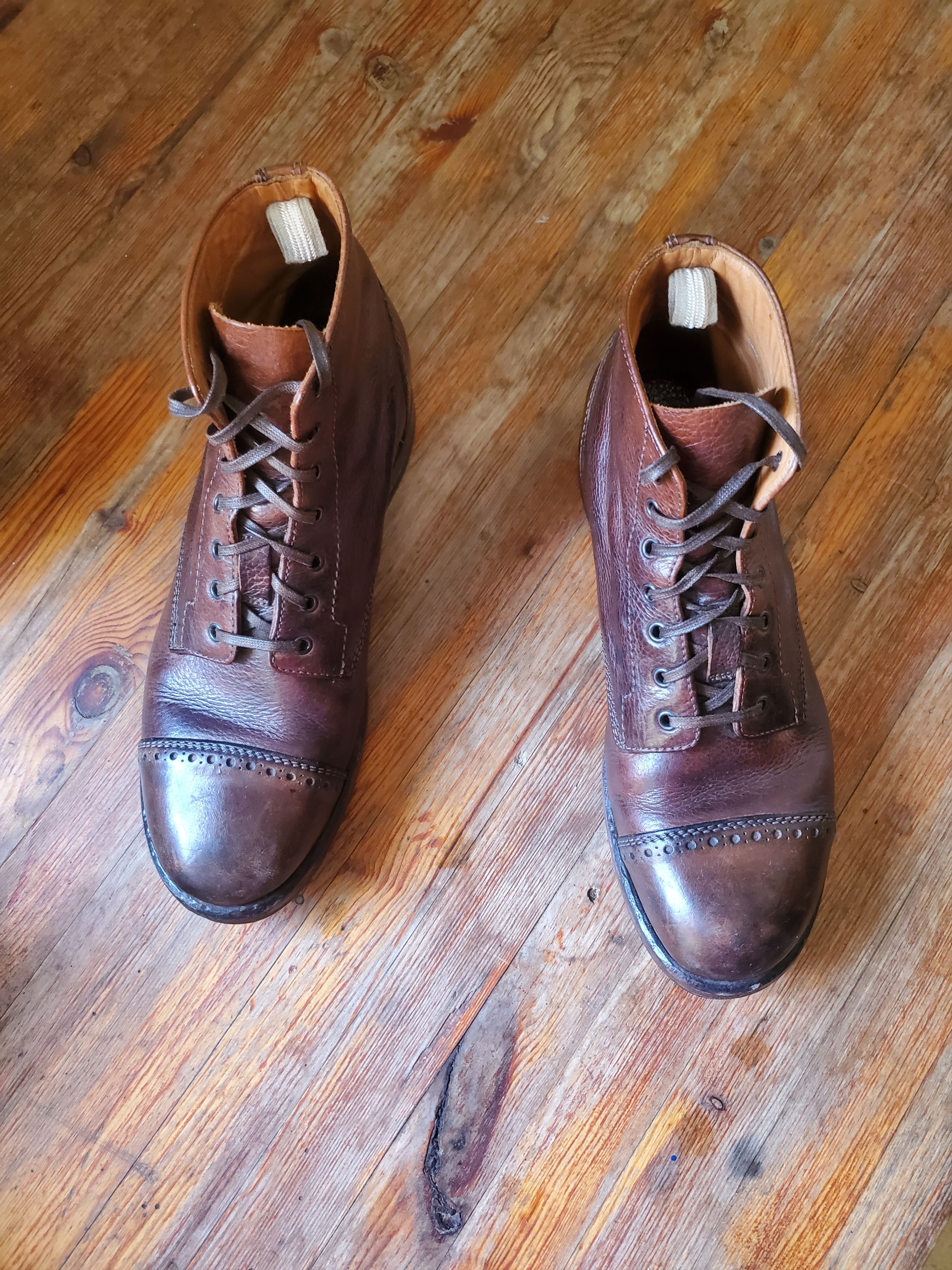 Officine Creative Handcrafted Vintage Cap toe burgundy boots US 9 lug
