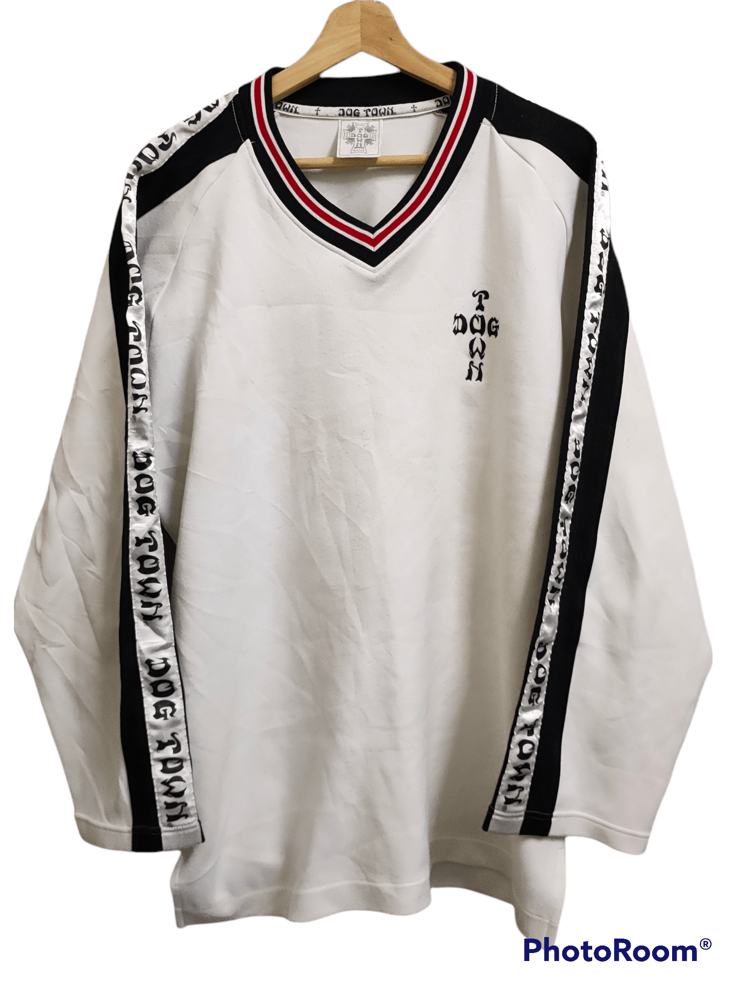 image of Archival Clothing x Dogtown Vintage Dogtown Side Tape Long Sleeve Shirt in White Black (Size 2XL)