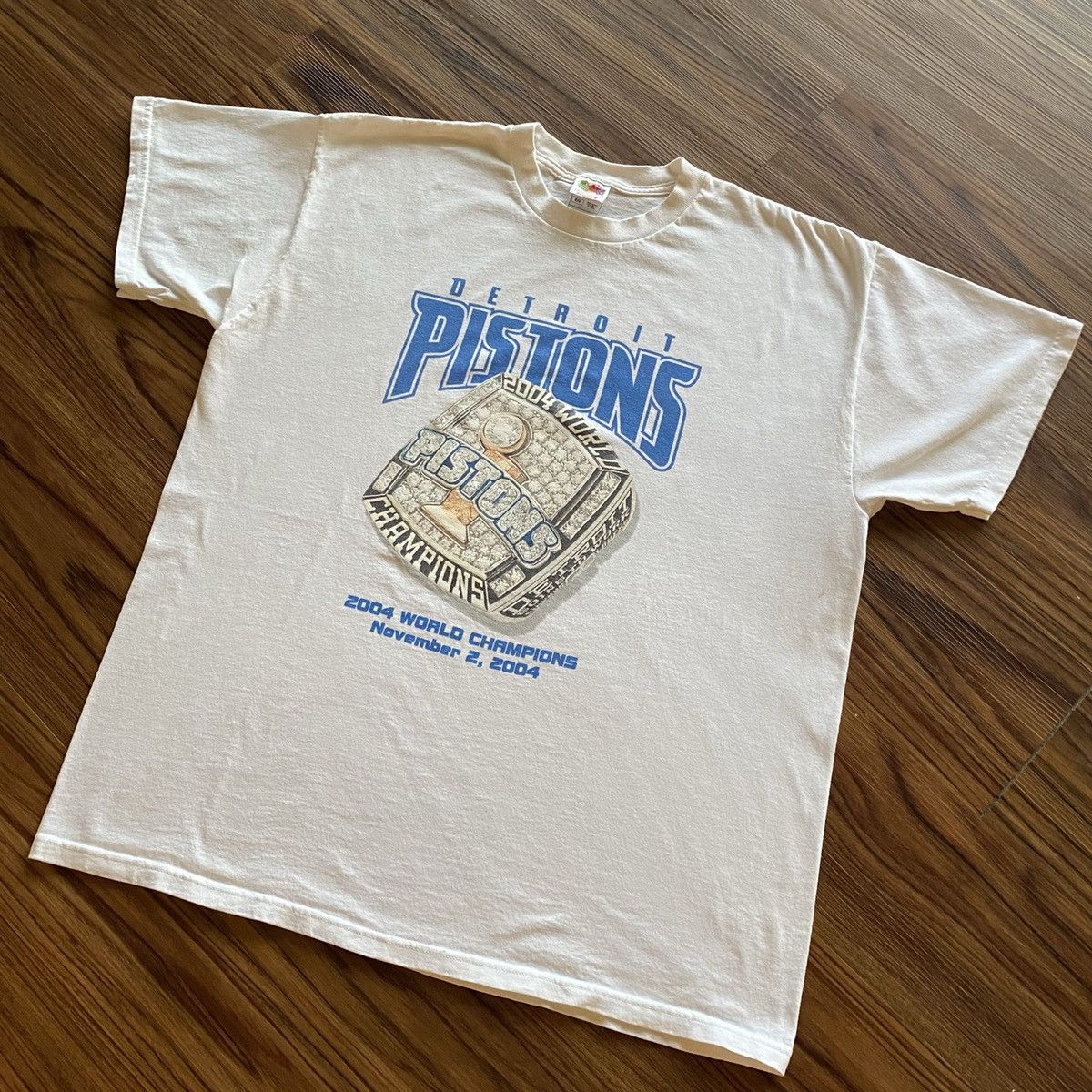 image of Vintage 2004 Detroit Pistons Nba Championship Ring T Shirt in White, Men's (Size XL)