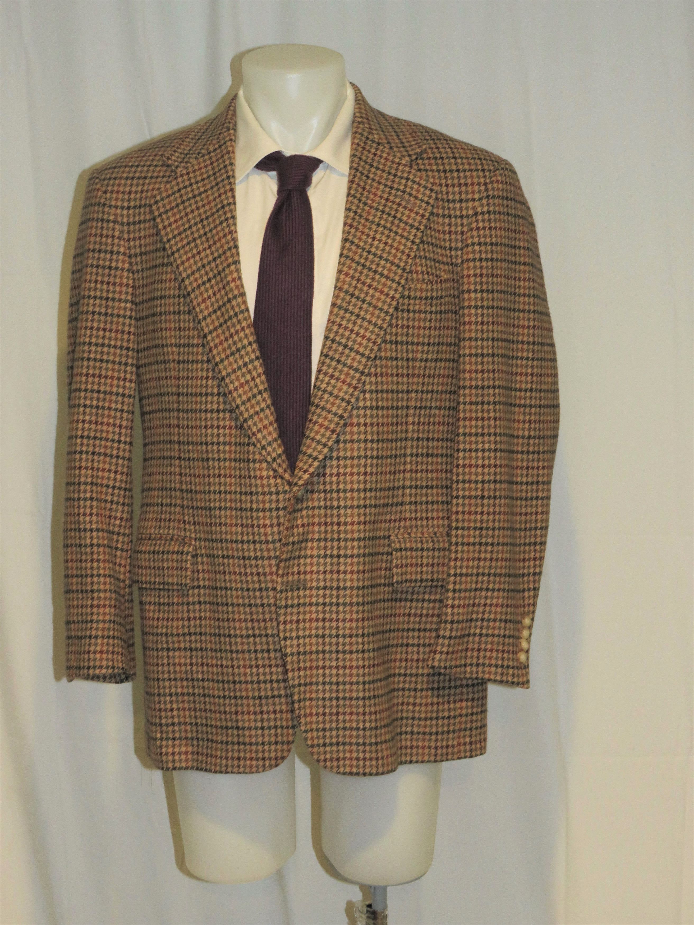 Brown Shepherd's Check Vintage Custom Two Button Blazer 42R