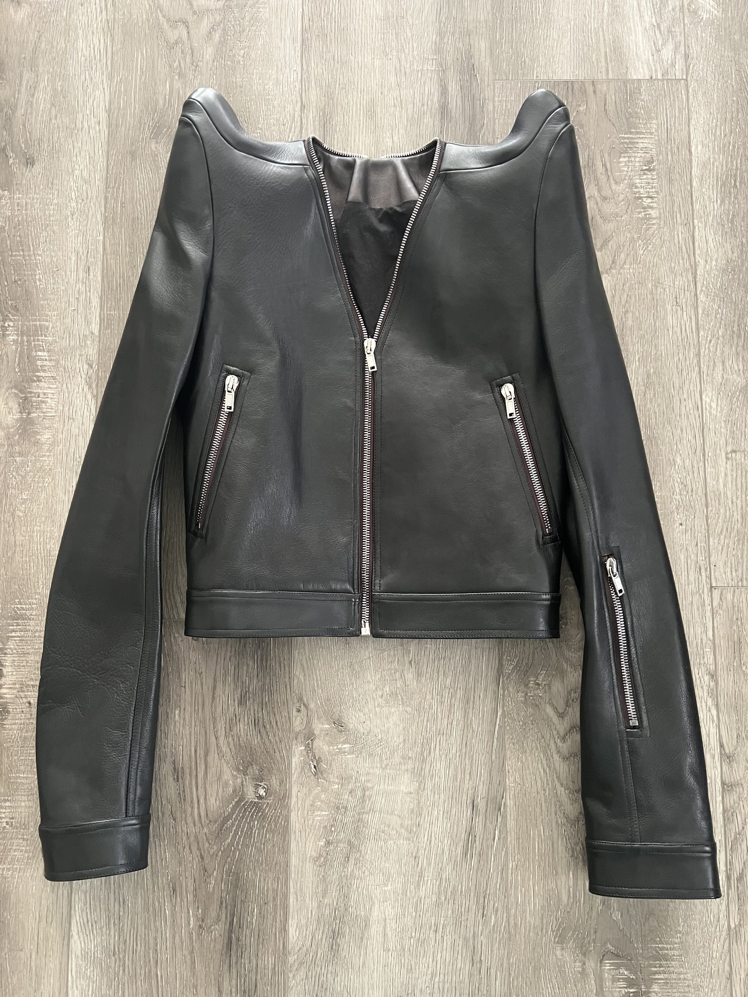 Rick Owens Rick Owens Mens Horned Devil Leather Biker Jacket Rick Owens Rick Owens Mens Horned Devil Leather Biker Jacket