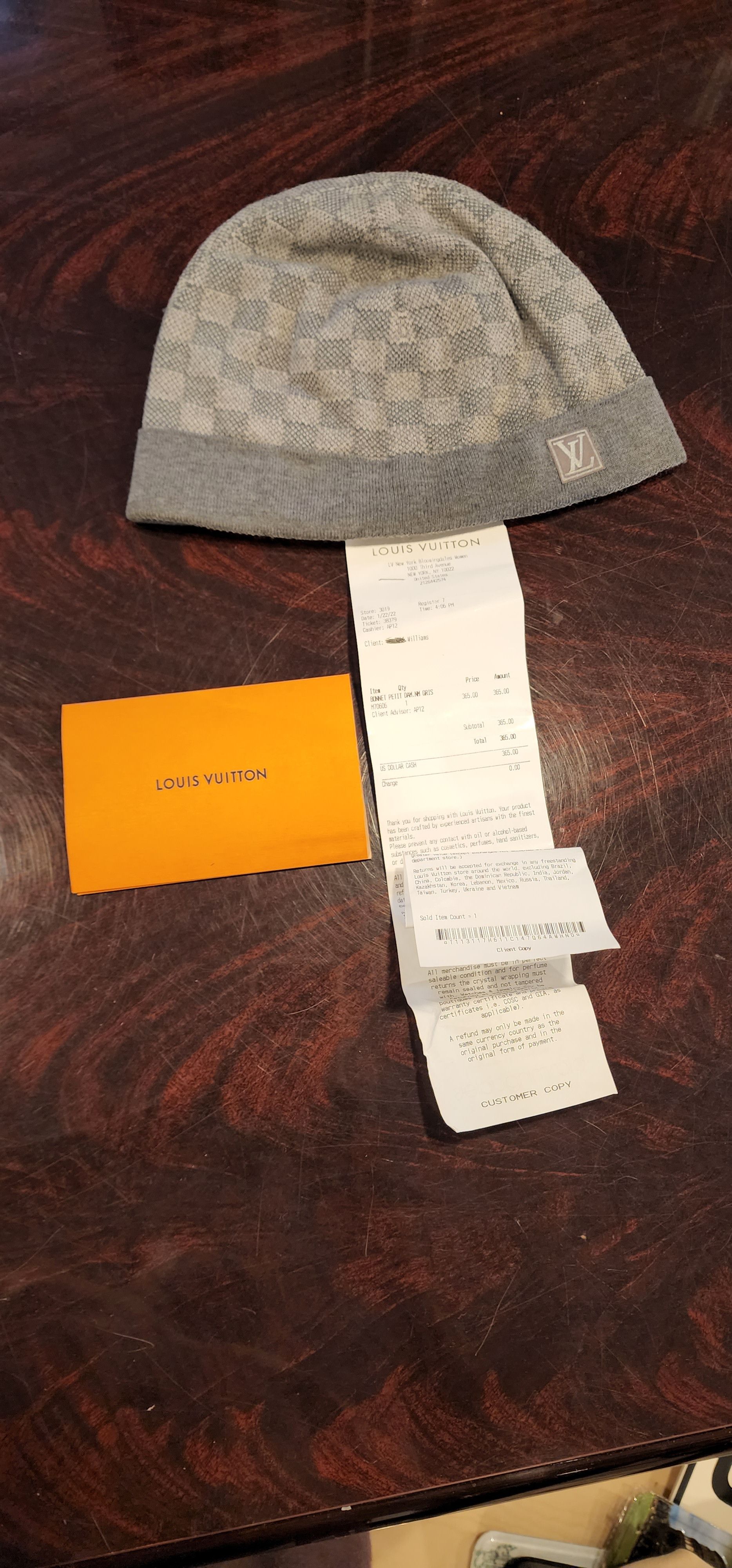 BONNET DAMIER GRIS LOUIS VUITTON BOITE + TICKET