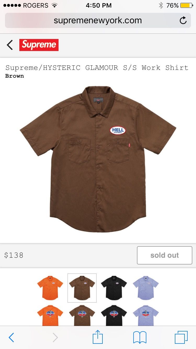 Hysteric Glamour × Supreme Supreme/HYSTERIC GLAMOUR S/S Work Shirt  