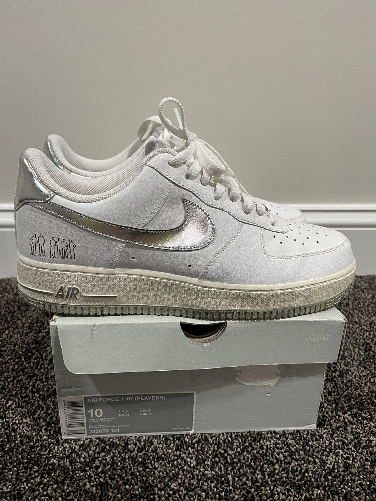 Nike Nike Air Force 1 Low 07 “Players” White / Silver Size US 10 / EU 43 - 2 Thumbnail