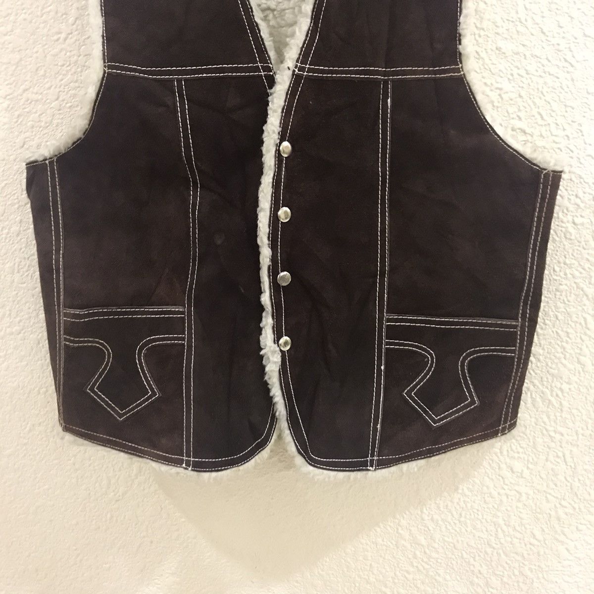 Japanese Brand × Leather × Vintage RARE!!Leather vests lining sherpa jacket Size US M / EU 48-50 / 2 - 4 Thumbnail