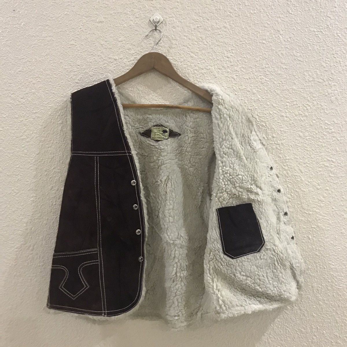 Japanese Brand × Leather × Vintage RARE!!Leather vests lining sherpa jacket Size US M / EU 48-50 / 2 - 7 Thumbnail