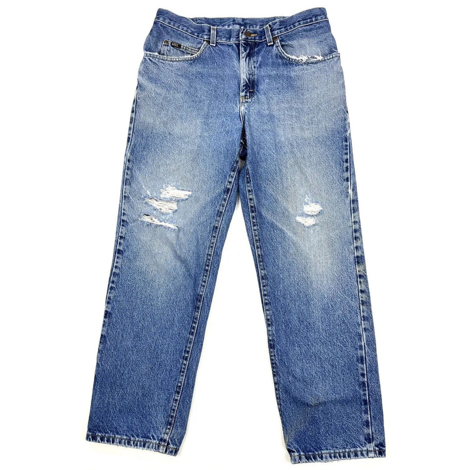 Jean Lee Pour Homme Déchiré Et Délavé - Taille Approximative 35 X 29 (tour De Taille X Longueur) - Occasion Très Bon état