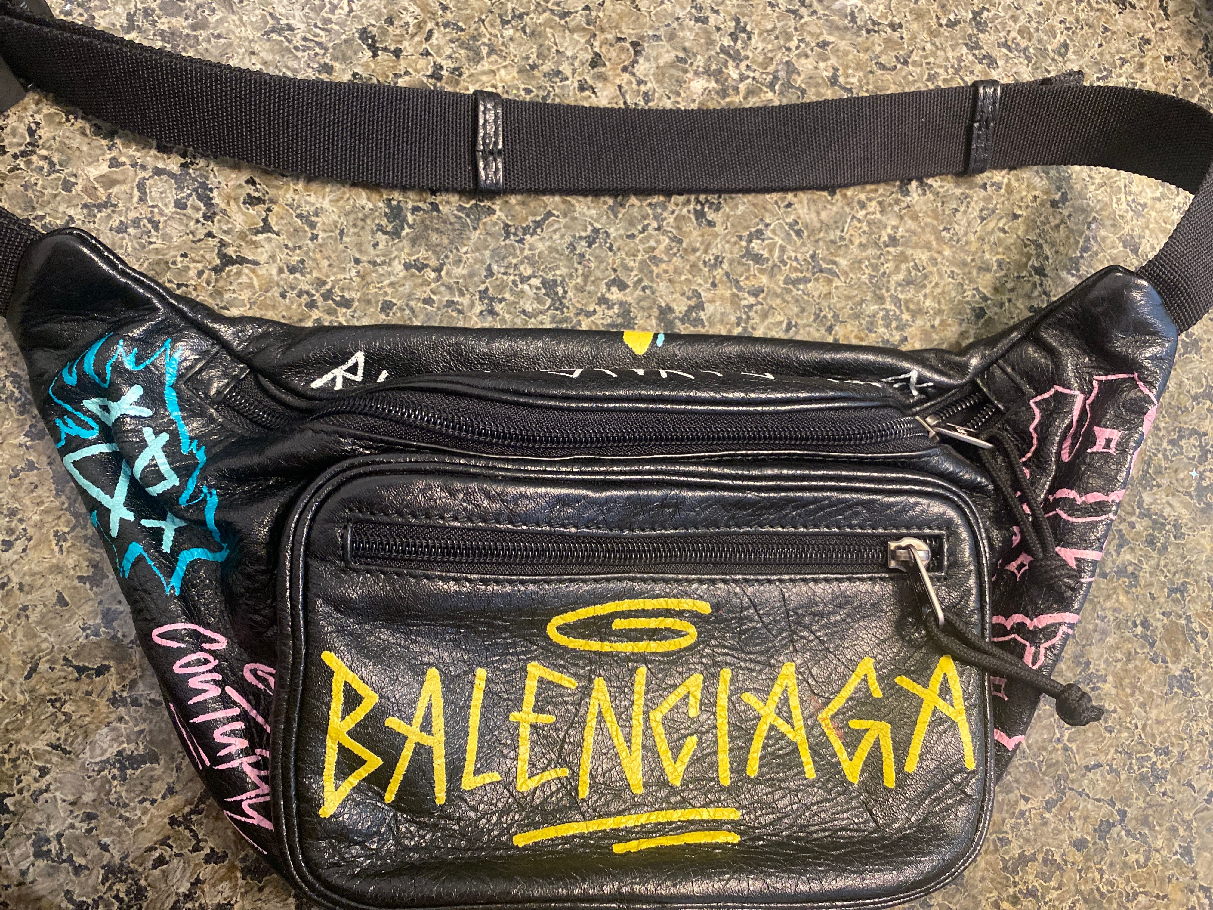 BALENCIAGA Explorer Graffiti Belt Bag Waist Bag Black Great Condition