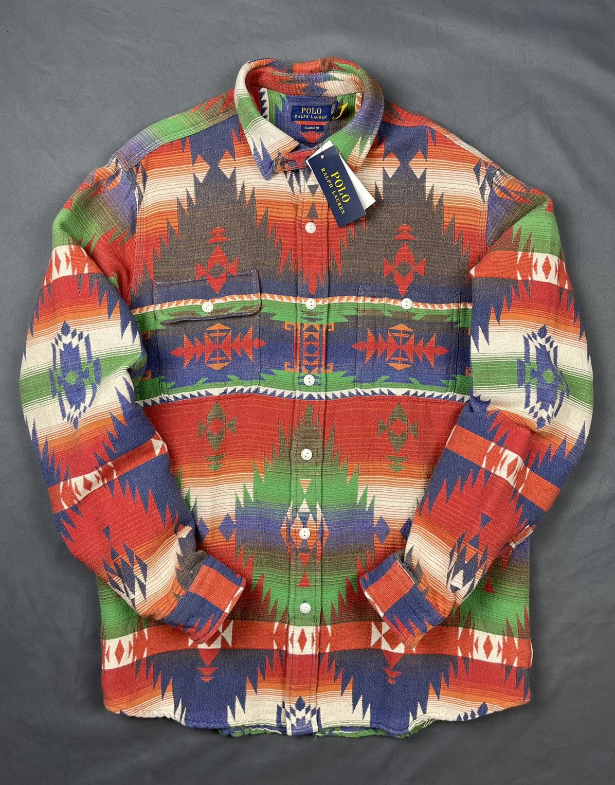image of Polo Ralph Laurent Aztec Southwestern Native Shirt Large in Red, Men's
