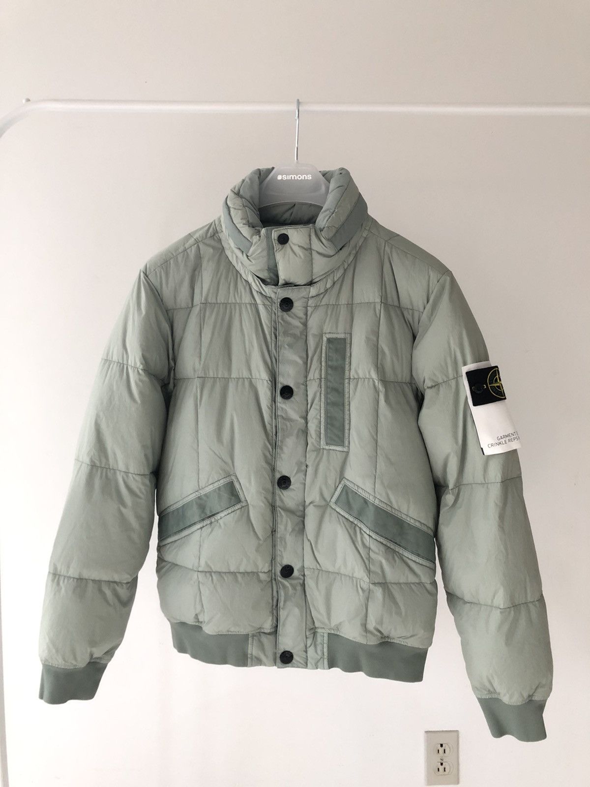 Stone Island NEW szM Sage Green Crinkle Reps Garment Dyed Puffer Coat Size US M / EU 48-50 / 2 - 2 Thumbnail