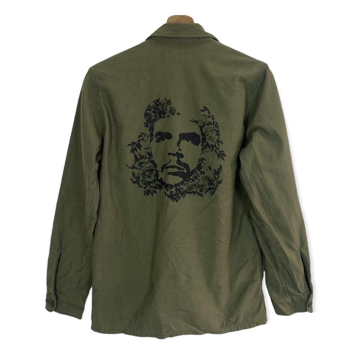 image of Tokishirazu Che Guevara Printed Military Style Jacket in Army Green, Men's (Size Small)