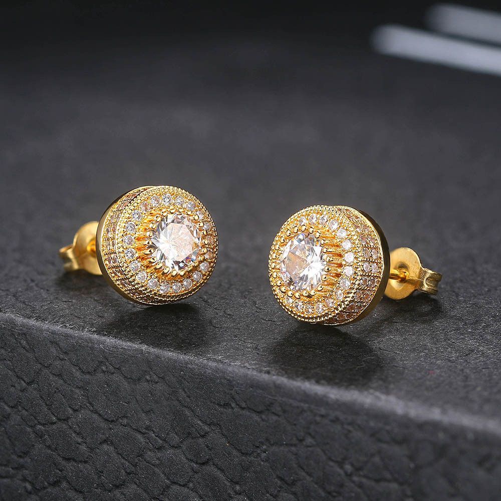 Vintage Men's Gold Iced Out Crown Hiphop Studs Earrings 10mm | Grailed