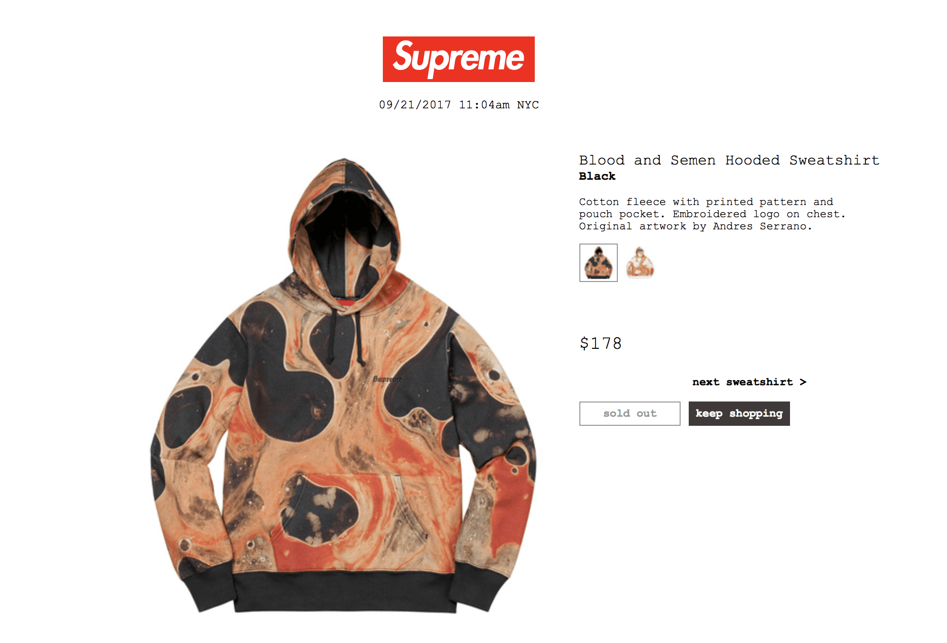 Supreme Blood and semen hooded sweatshirt | Grailed