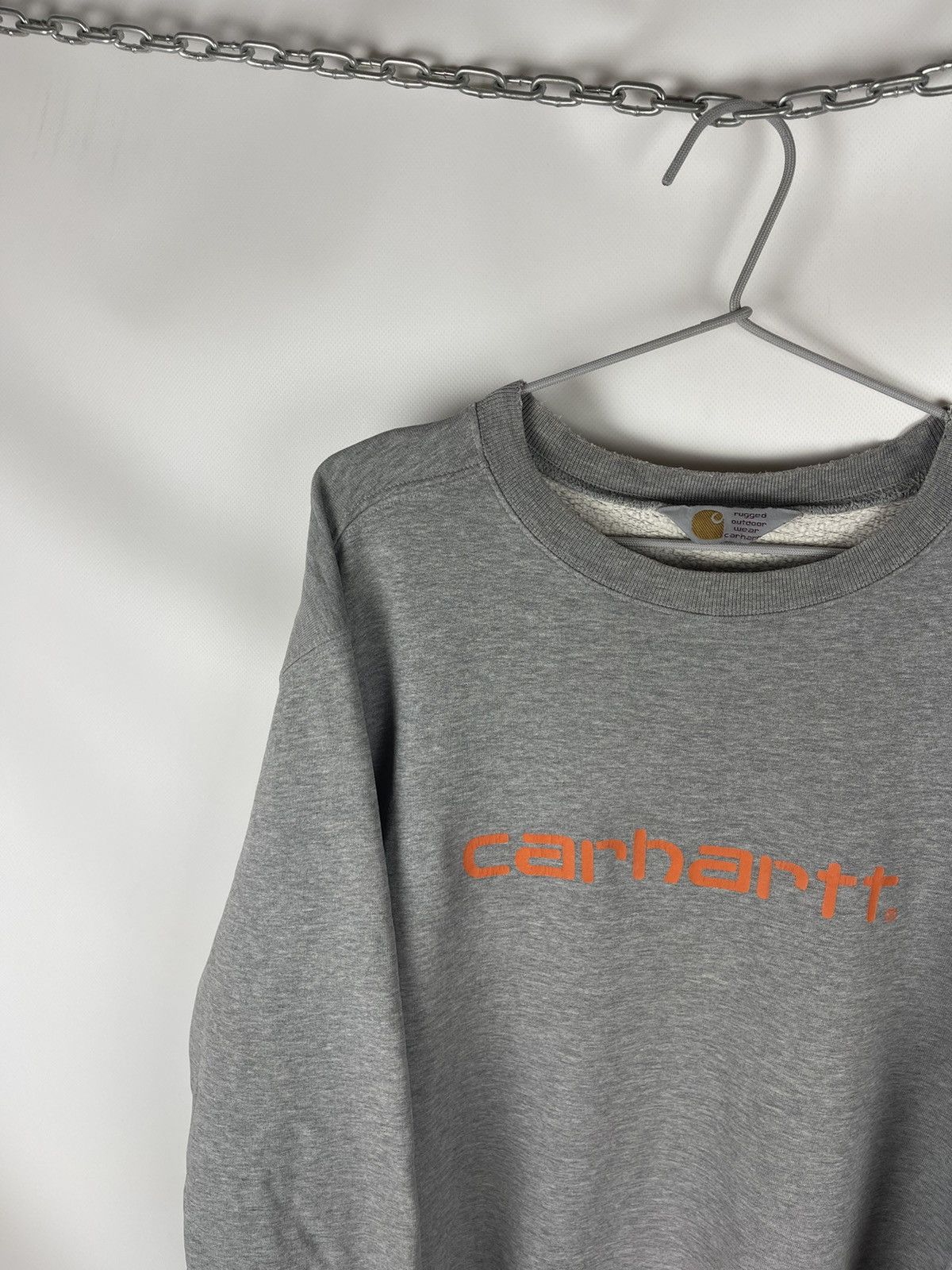 Carhartt × Vintage Carhartt vintage 90s trashed used grey big logo sweatshirt Size US M / EU 48-50 / 2 - 3 Thumbnail