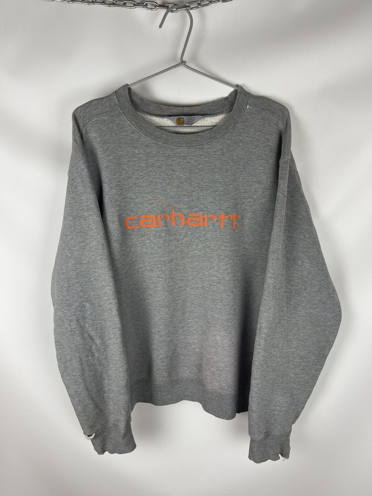 Carhartt × Vintage Carhartt vintage 90s trashed used grey big logo sweatshirt Size US M / EU 48-50 / 2 - 2 Thumbnail