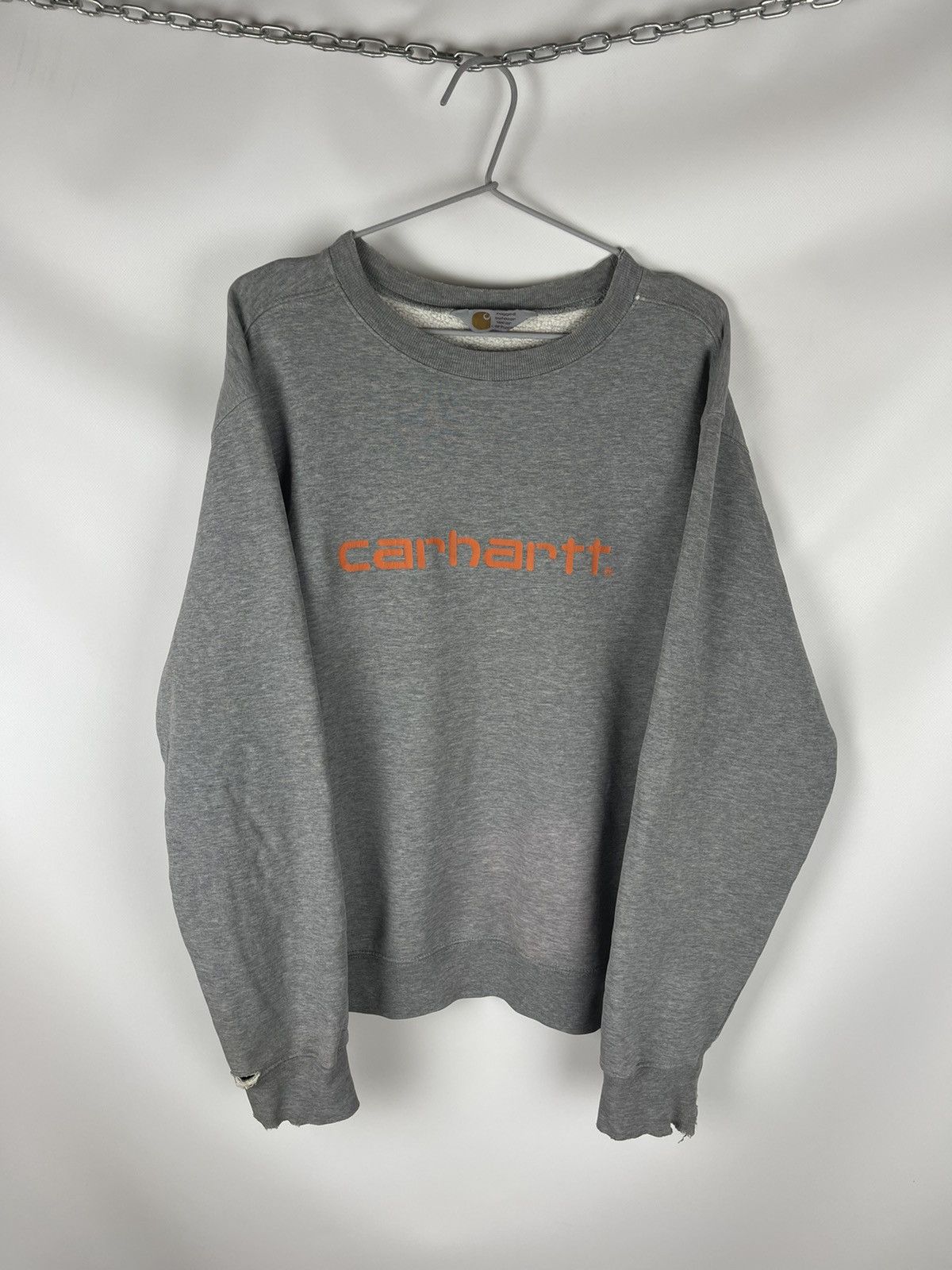 Carhartt × Vintage Carhartt vintage 90s trashed used grey big logo sweatshirt Size US M / EU 48-50 / 2 - 1 Thumbnail