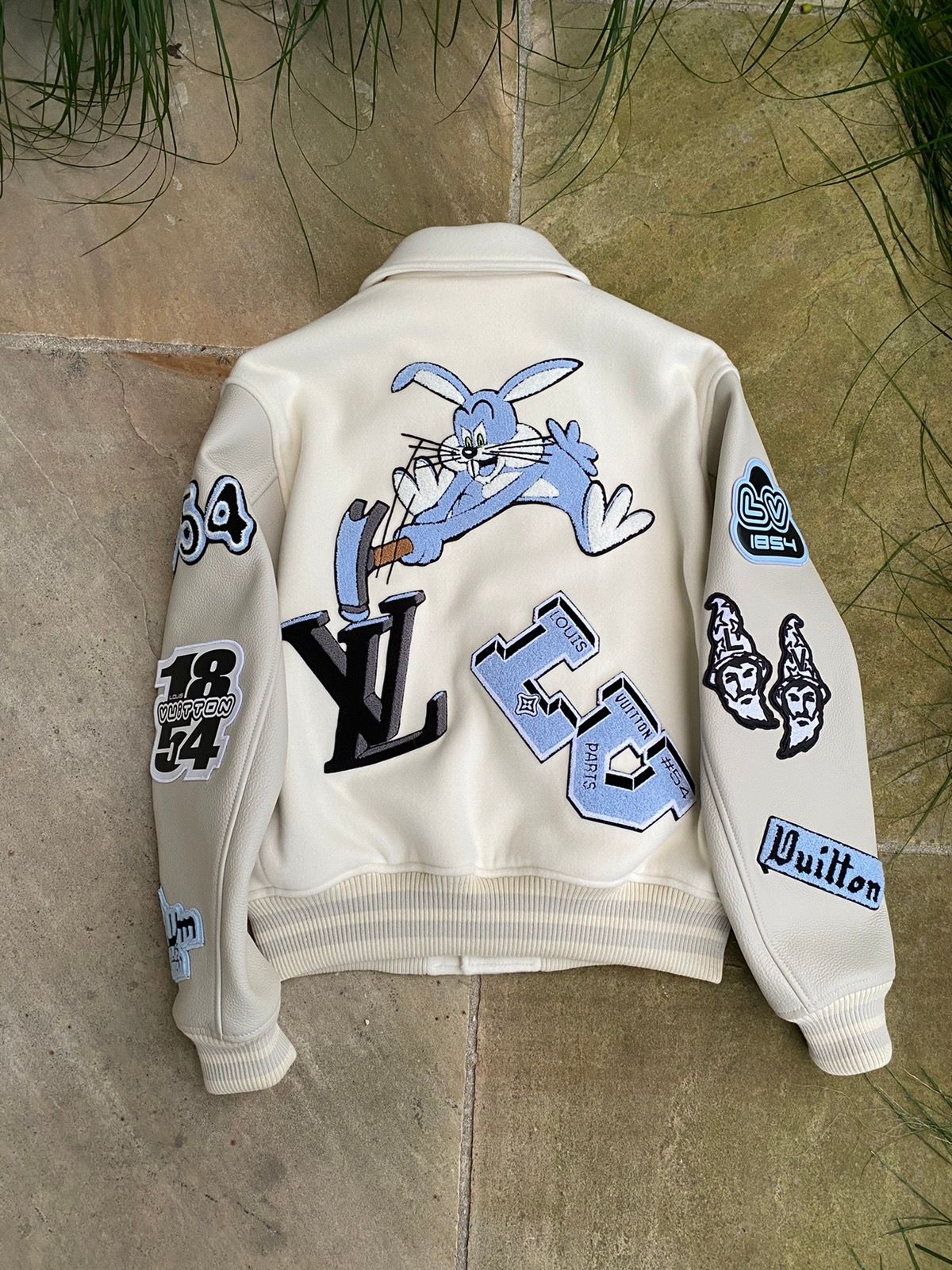 Wool and Leather Cream Louis Vuitton Bunny Varsity Jacket - Jacket Makers
